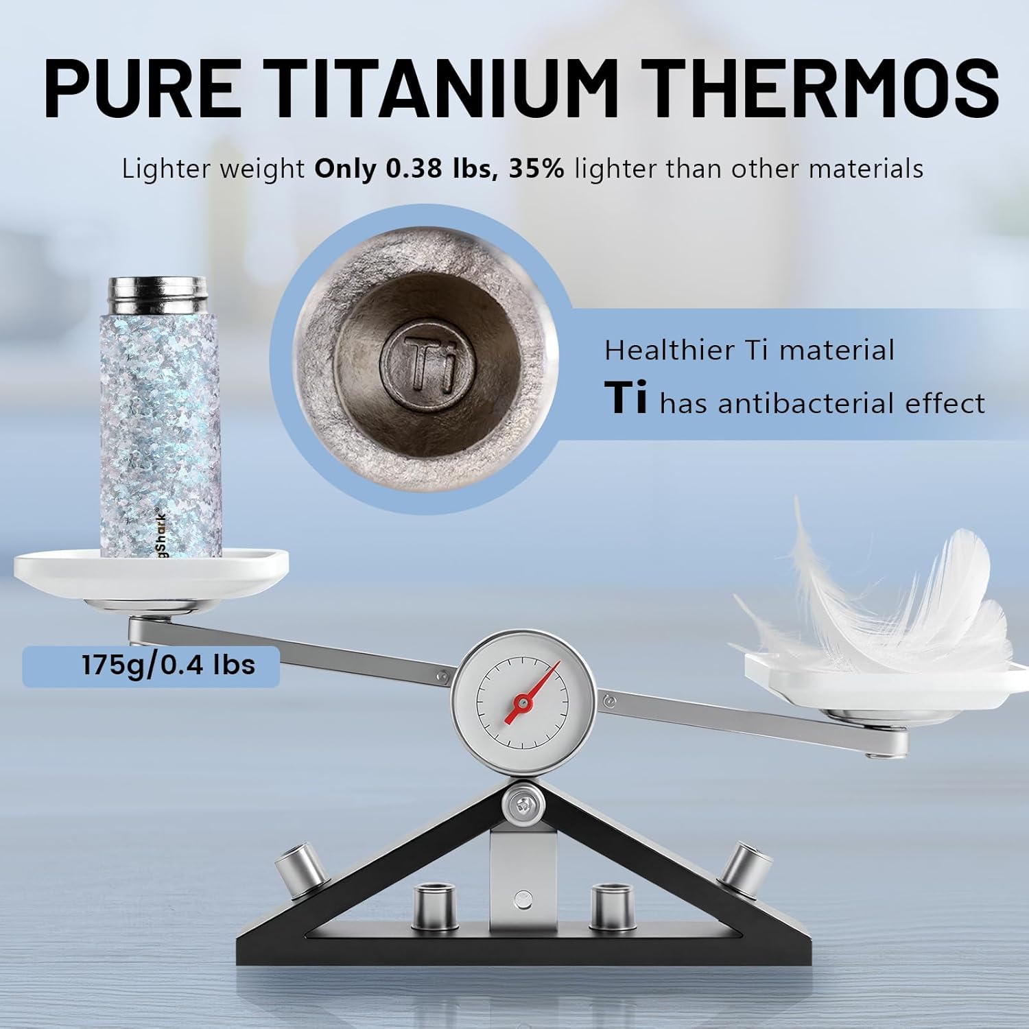 Pure Titanium Water Bottle, 10 oz Frosted Blue Insulated Travel Coffee Mug Cup with Built-in Infuser & Lid, Ultralight Leak-Proof Tumblers, Vaccum Camping Flask Jug Keep Cold 12H Hot 12H