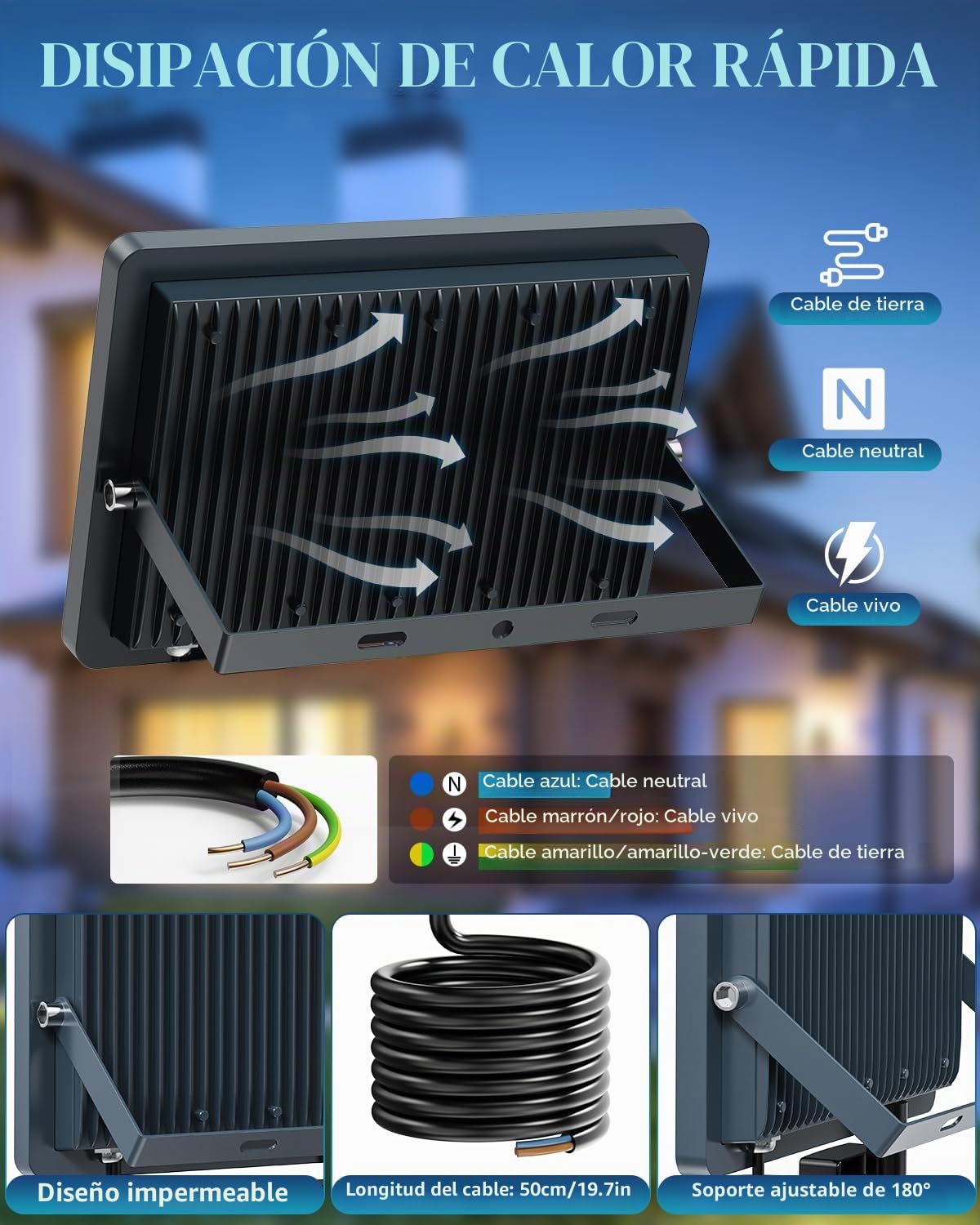 Focos LED Exterior 300W 30000LM 1 Piezas - Focos de Proyector LED Exterior Potente 6500K Blanco Frio IP66 Impermeable para Jardin Patio