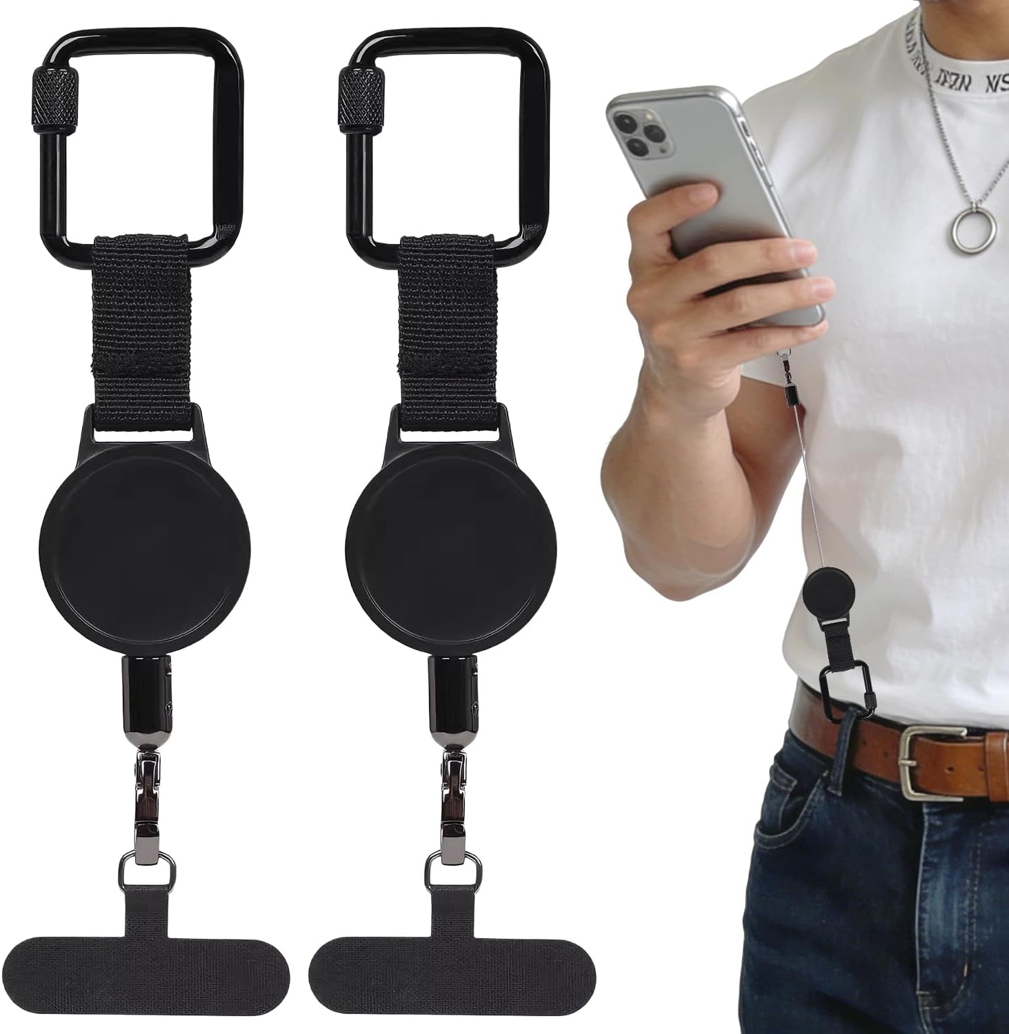 Vibbang Pack of 2 Mobile Phone Secures Outdoor Extendable Mobile Phone Anti-Theft Protection with Mobile Phone Strap Wrist 360  Retractable Neck Strap Mobile Phone Cord for Outdoor Such as Hiking Climbing and Fishing Black