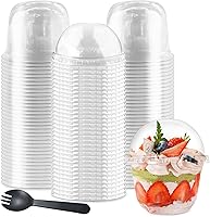 Vista 8 de Szsrcywd 50 paquetes de 9 onzas de vasos de plástico transparente, vasos desechables para postres con tapas de cúpula sin agujero, vaso de PET