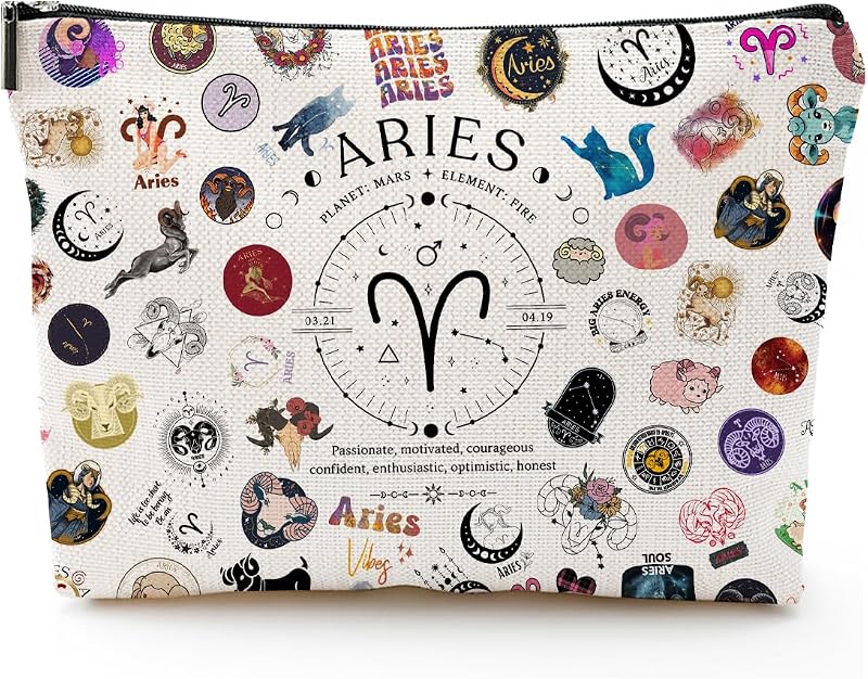 Necessaire de maquiagem XYZONE Aries com zíper, 20,07 x 17,02 x 0,51 cm