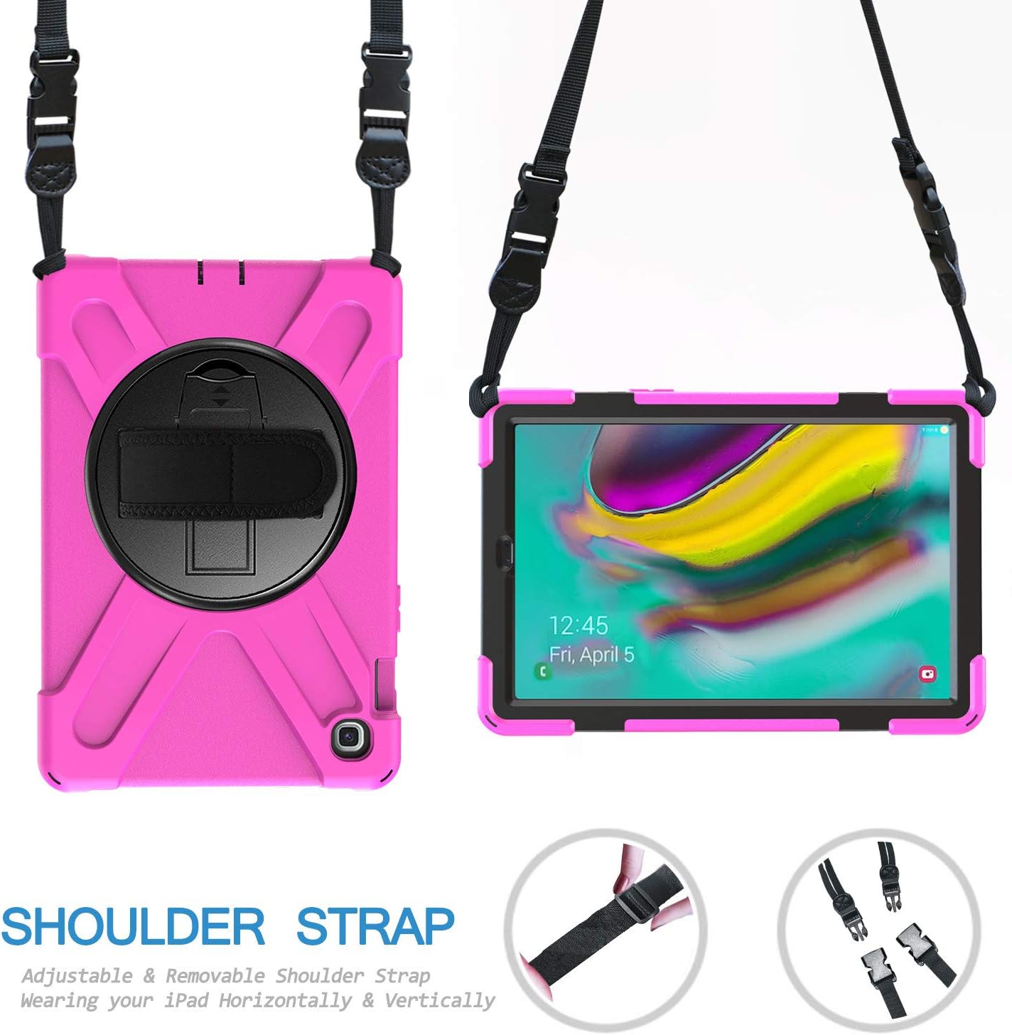 IVY 360 Degrees Kickstand Case Cover Compatible with Amazon Kindle Fire HD 8 2017/2018 Stand Case with Wrist Strap and Shoulder Strap - Blue