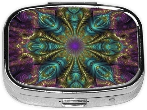 Pill Box with Mirror 2 Compartment Fractal Art Small Pill Case for Purse Or Pocket Mini Metal Pill Holder Travel Weekly Medicine Tablet Vitamin Holder Organizer Travel Gifts