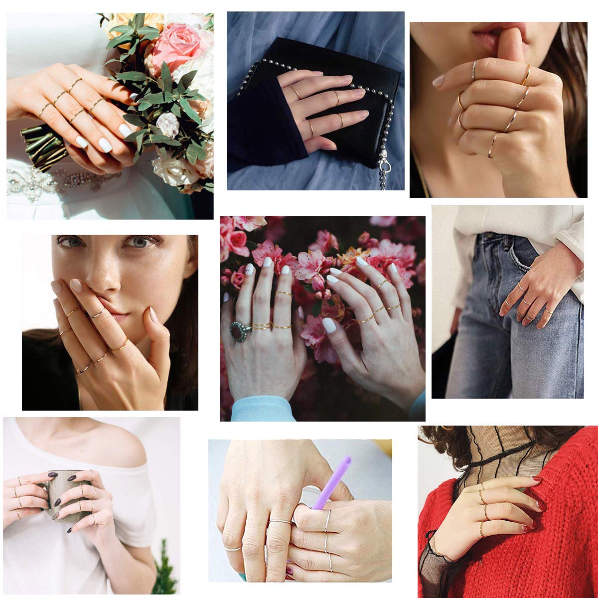 12-18 anillos finos de acero inoxidable de 0.039 pulgadas para mujer, oro rosa, plata, oro, juego de anillos apilables de 3 colores, ajuste cómodo, tamaño 4-9, Oro, rosa, plata, acero 2