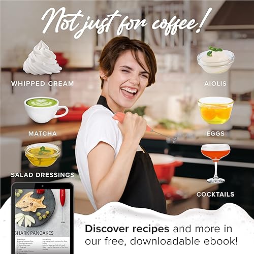 Miniatura 6 de PowerLix Espumador de leche de mano con pilas, batidor eléctrico para café, café con leche, capuchino, chocolate caliente, mini mezclador de bebidas