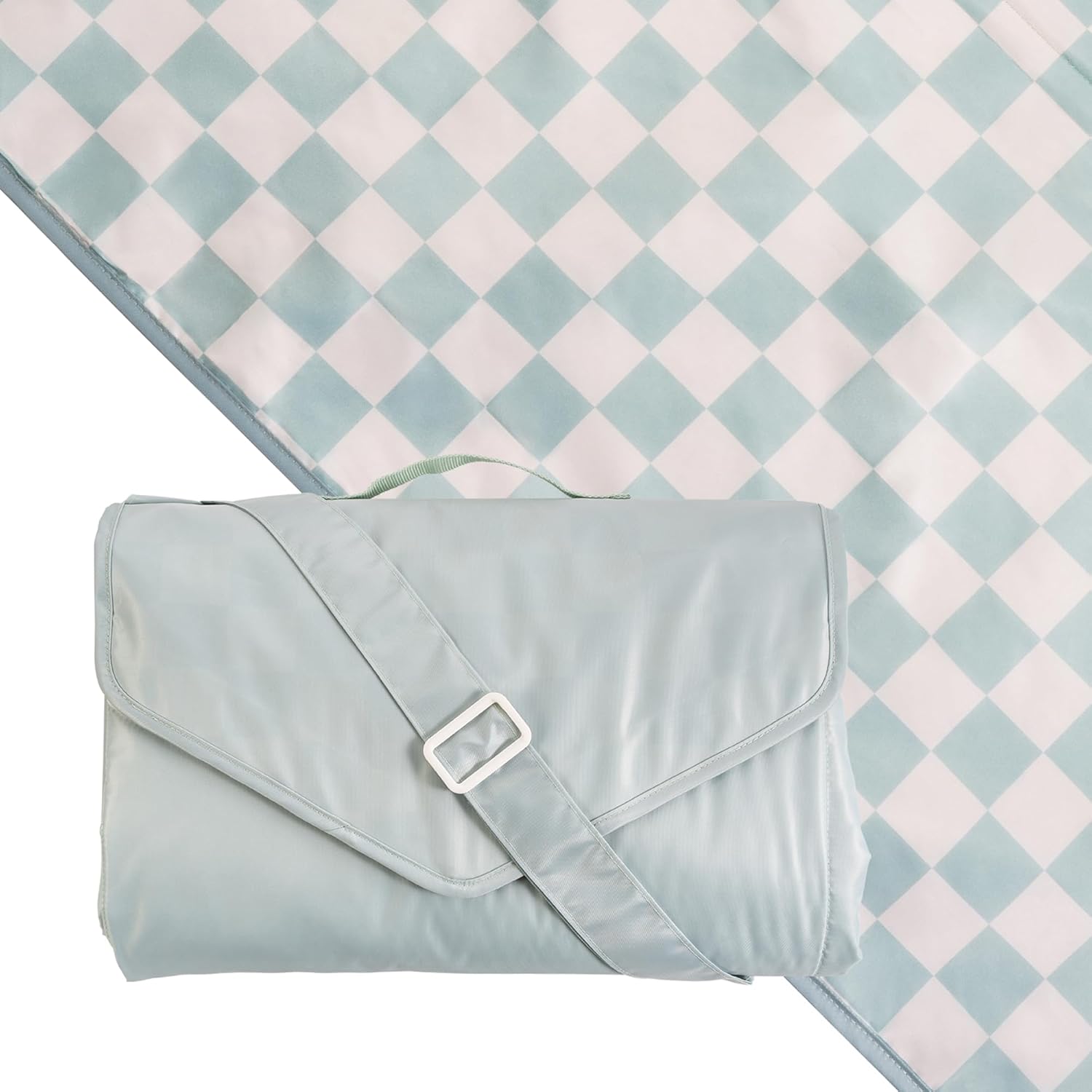 Tiny Twinkle Waterproof Picnic Blanket | 5'x7' 100% Recycled Polyester, Sandproof, Foldable & Portable for Beach, Camping, Travel (Sage Checkers