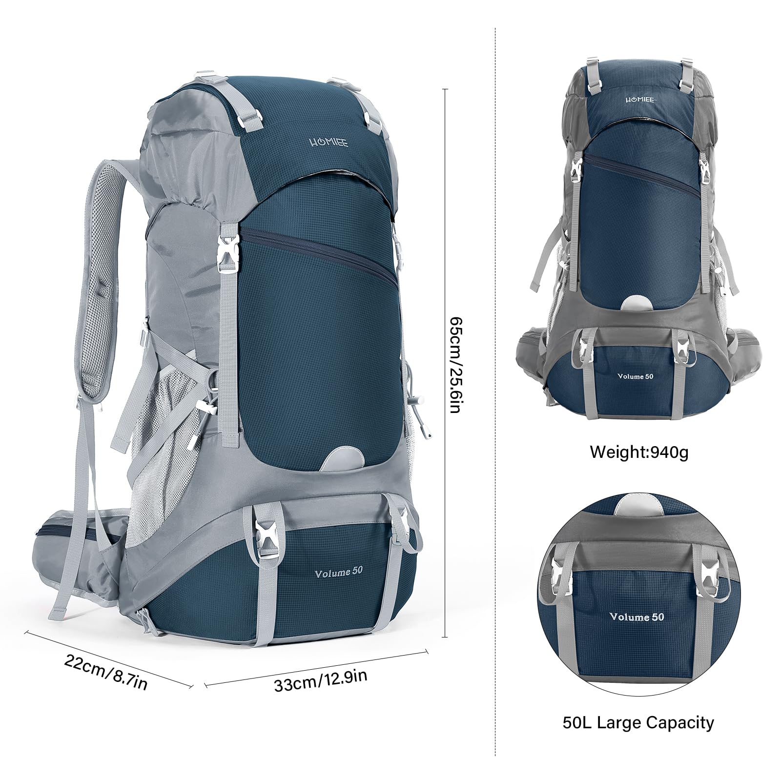 HOMIEE Zaino da Trekking 50L 60L Zaini da Escursionismo Zainetto Leggero Zaino Viaggi di Campeggio Montagna con parapioggia Zaino per Alpinismo Impermeabile Daypack da Arrampicata