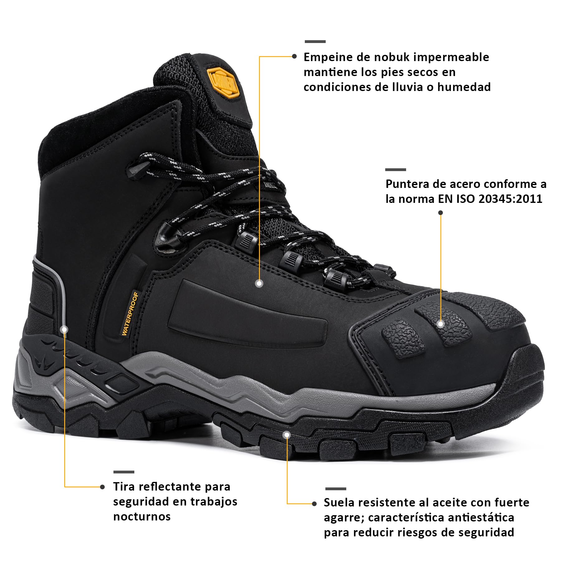 LARNMERN S3 Impermeable Botas de Seguridad para Hombre ESD Cómodo | Zapatos de Seguridad Antideslizante Antiperforación SRC ESD Antiestático Cómodo Resistente a Los Aceites