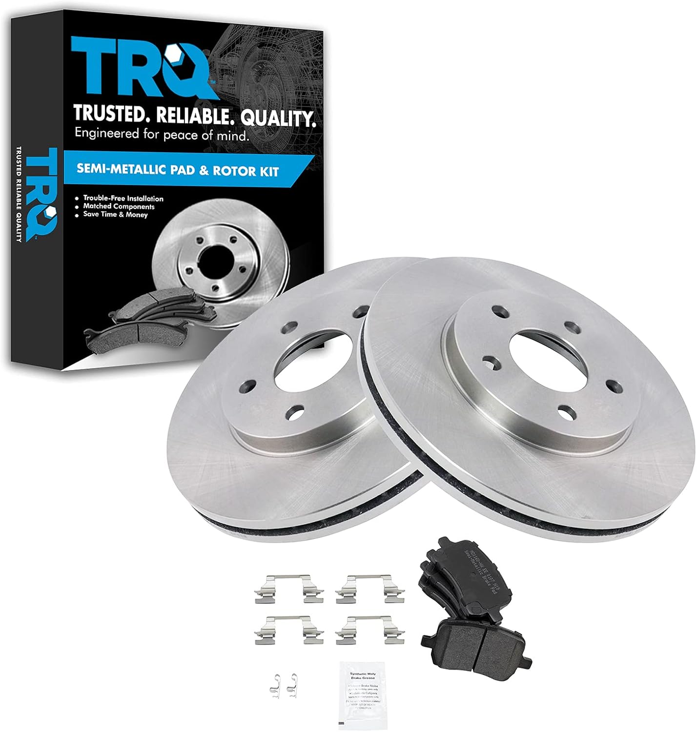 TRQ Front Brake Pad & Rotor Kit Brake Pads Brake Rotor Semi-Metallic Compatible with 2007-2008 Chevrolet Malibu 2007 Pontiac G6
