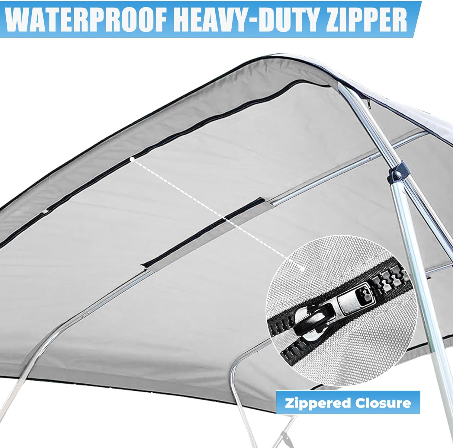 4 Bow Bimini Top Replacement Canvas with Light Hole and Storage Boot,Bimini Top Canvas Only Without Frame,900D Heavy Duty Waterproof,8'L 85"-90" W Grey RAL9002
