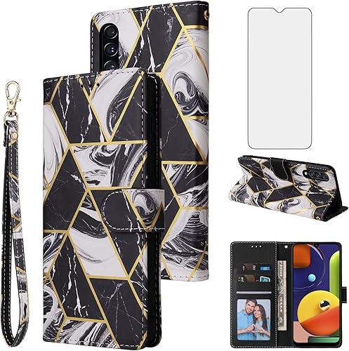 Miniatura 1 de Asuwish Compatible con Xiaomi Redmi 9A Redme 9i Funda tipo cartera y protector de pantalla de vidrio templado, soporte de cuero con tapa para