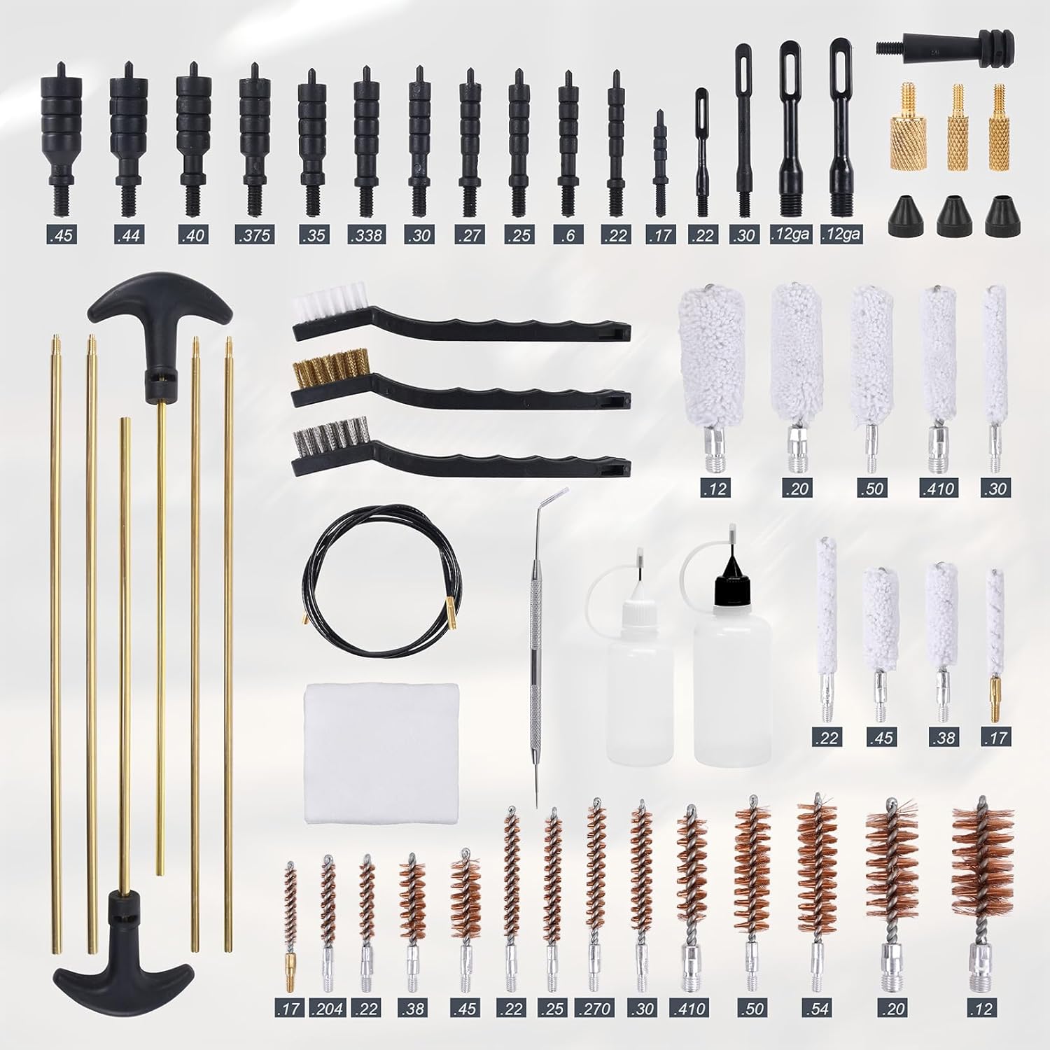 Gun Cleaning Kit, Handgun Shotgun Pistol Universal Cleaning Kit with All Brass High-end Brushes, Jags, Reinforced and Lengthened Rods