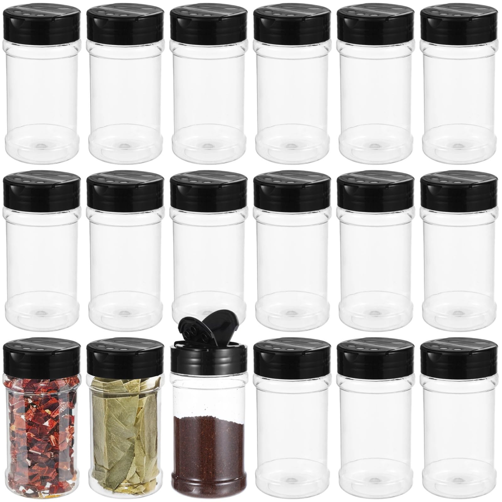 Lot de 36 pots à épices en plastique transparent de 155,9 g avec couvercles à double face et couvercles à vis pour l'organisation de la cuisine
