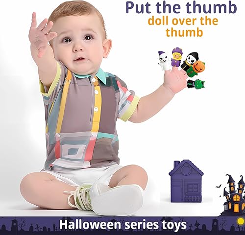 Miniatura 4 de Juguetes de aprendizaje para niños de 1, 2, 3, 4 años, 5 marionetas de dedo de Halloween y 5 graneros para niños, juego de motricidad fina, juguetes