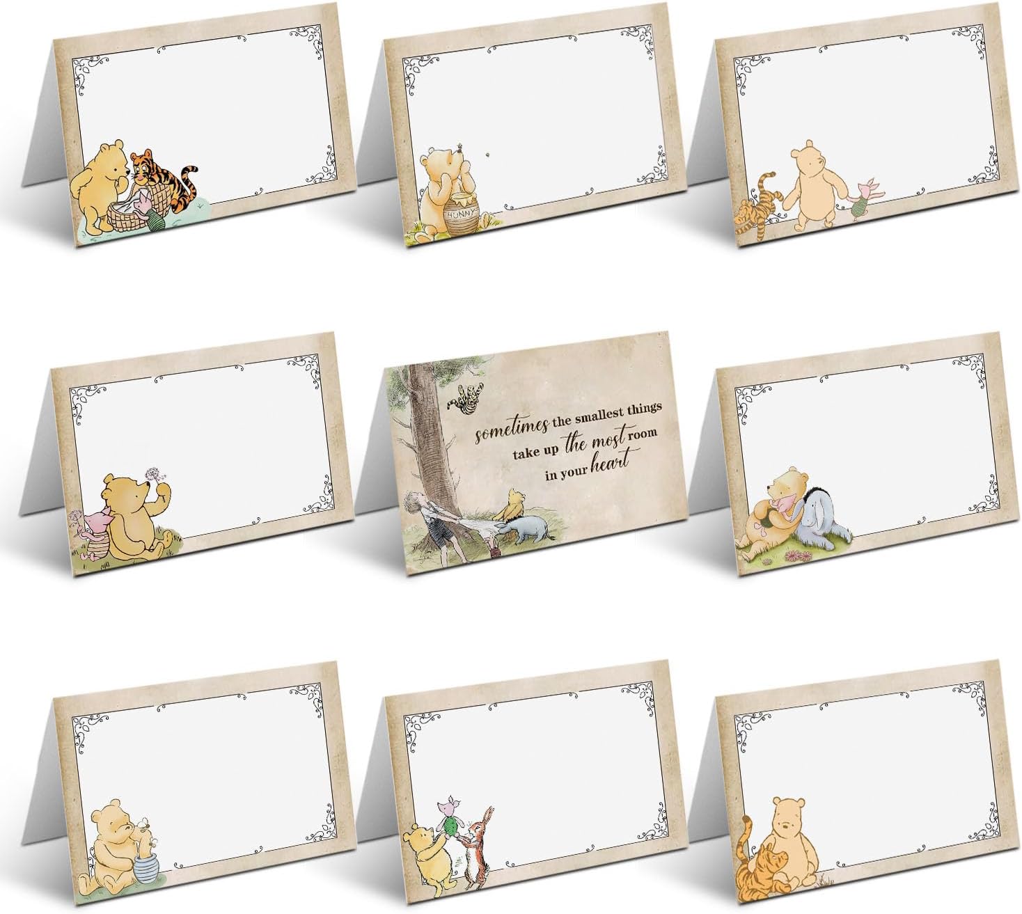 16Pcs Winnie Quotes Prints Centerpiece Card, Classic Pooh Game Cards Set for Baby Shower, Includes 8 Different Winnie Quotes Cards，Perfect for Baby Shower Party Activity Supplies