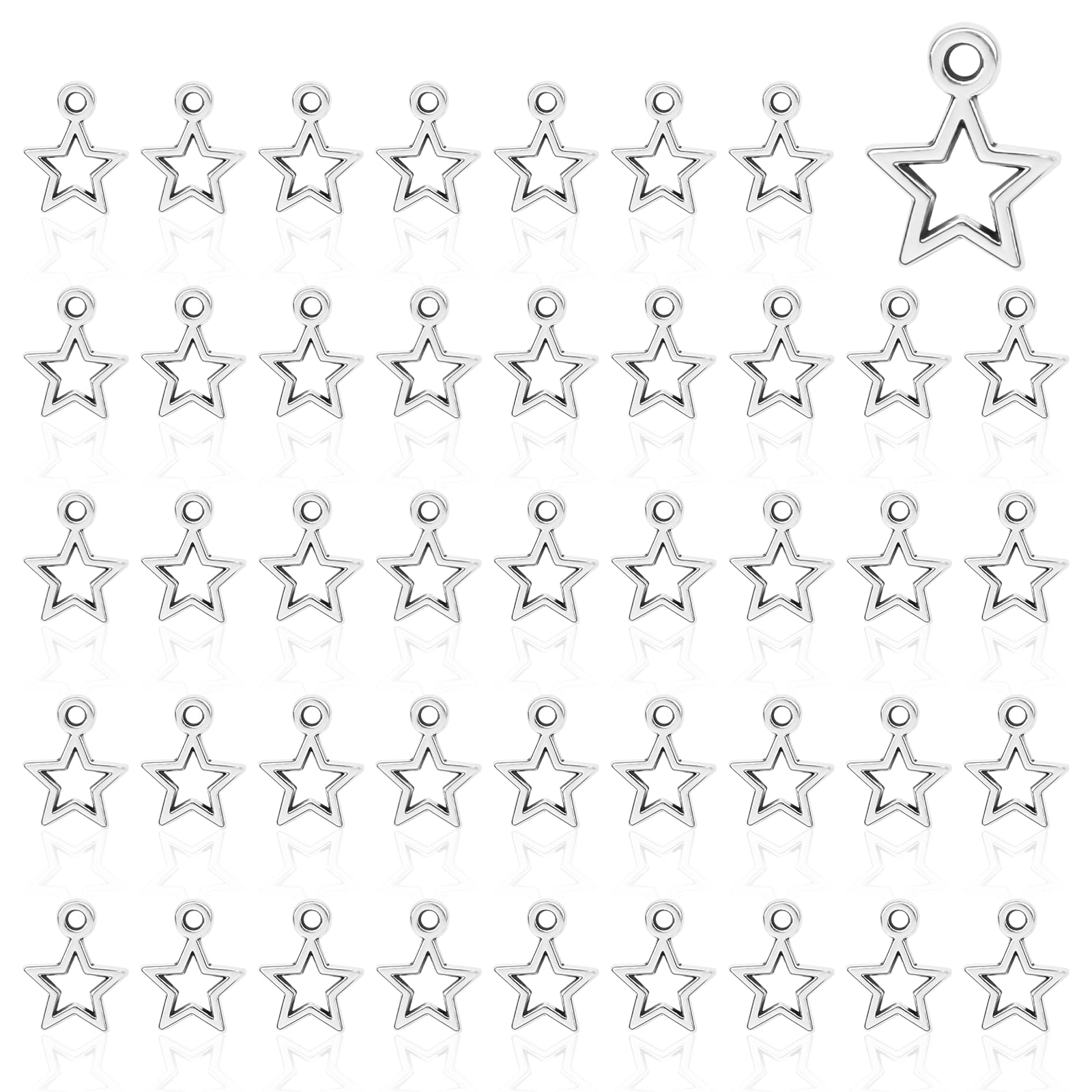 Jeffdad 150PCS Mini Star Shape Charms Silver Metal Star Pendants Flat Star Charms for Charms DIY Bracelets Necklace Jewelry Making Craft Supplies