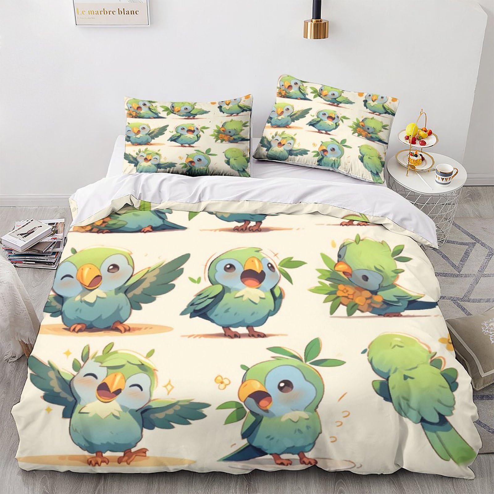 Parure de lit animal mignon oiseau 3D avec housse de couette et taie