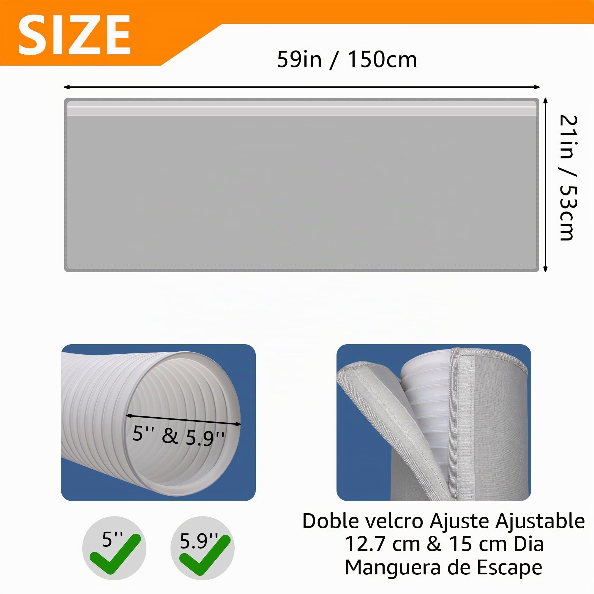 Funda de aislamiento portátil para manguera de aire acondicionado, cubierta aislada, se adapta a mangueras de 5 y 5.9 pulgadas, fácil instalación con 3 correas