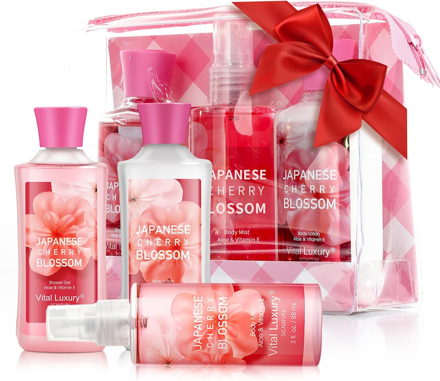 Bath and Body Gift Set for Women and Girls, Japanese Cherry Blossom Spa Set With Natural Extracts, 3PCS Set – Shower Gel, Body Lotion, Body Mist, Personal Self Care Kit, Body Care Travel Set