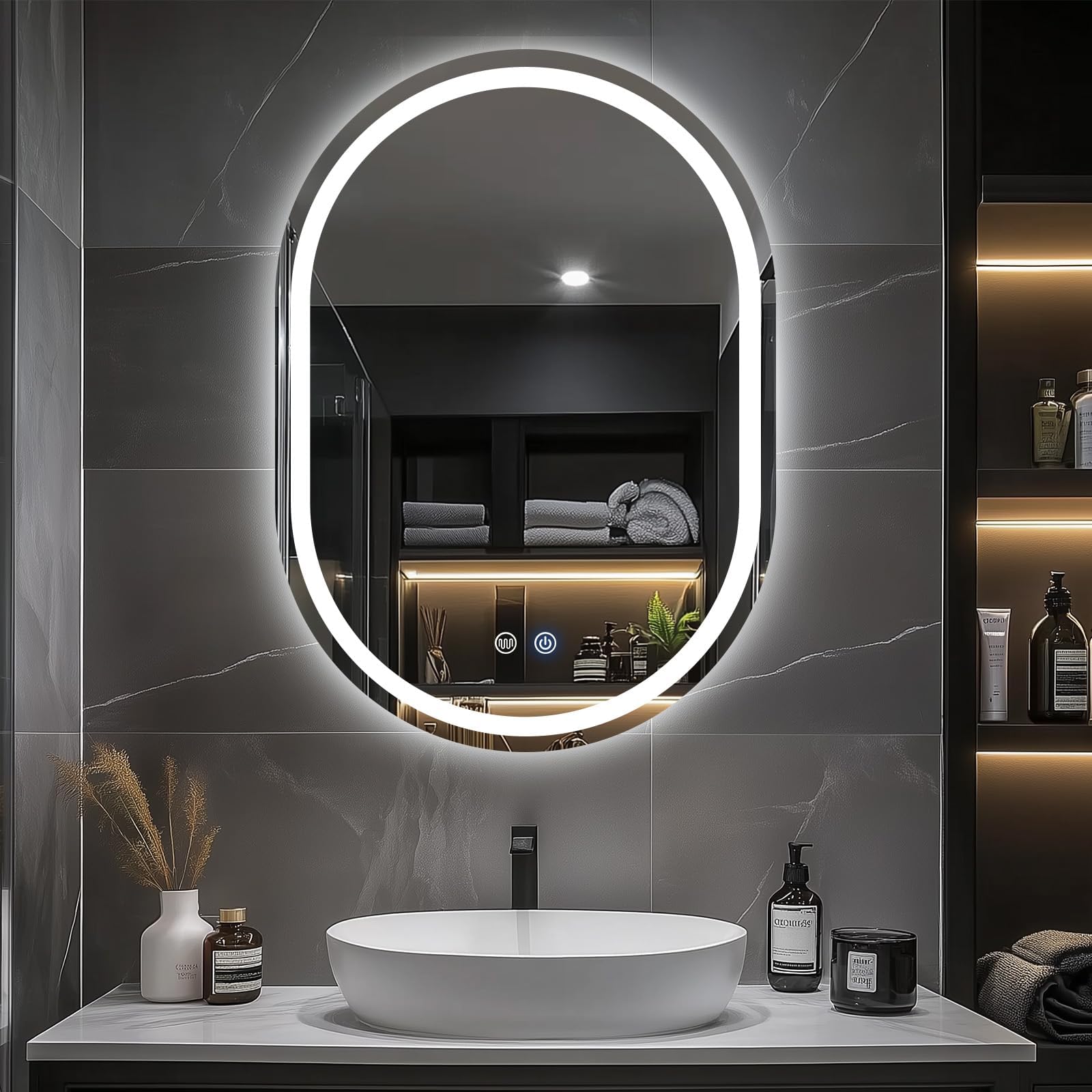 SUNNYNEST 600ร800mm Oval LED Bathroom Mirror with Anti-Fog Backlight