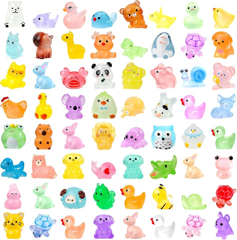 80 Piezas Mini Animales Luminosos de Resina 80 Estilos Pequeñas Figuras de Animales que Brillan en la Oscuridad para Ocultar Figuras de Patos en Miniatura para Favores de Fiesta DIY Jardín de Hadas Casa de Muñecas Micro Paisaje Decoración de Acuario