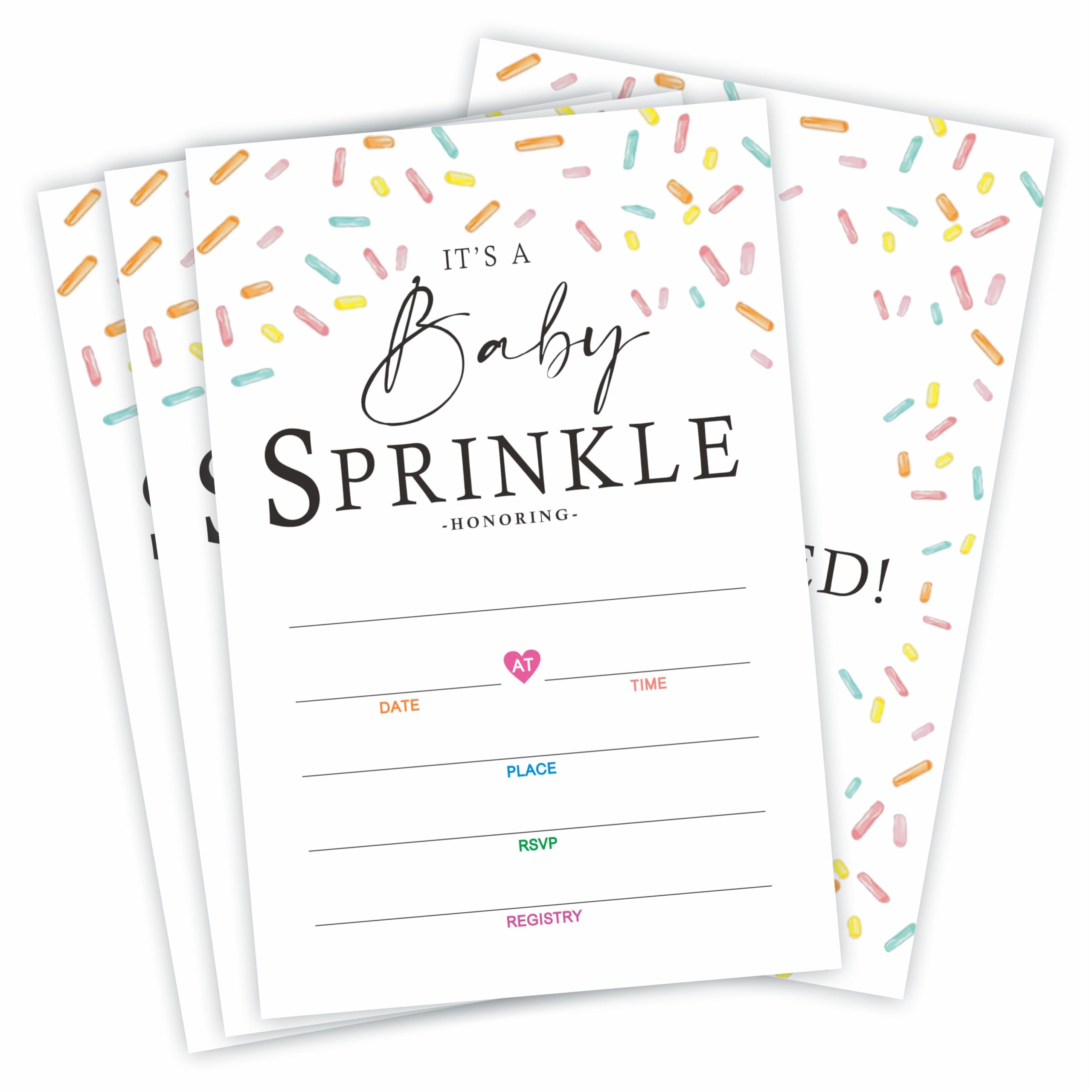 WeMaison Baby Shower Invitations,Baby Sprinkle! Confetti Theme, 25 Double-Sided Fill In Invite Cards & 25 Envelopes, Gender Reveal, Baby Announcement
