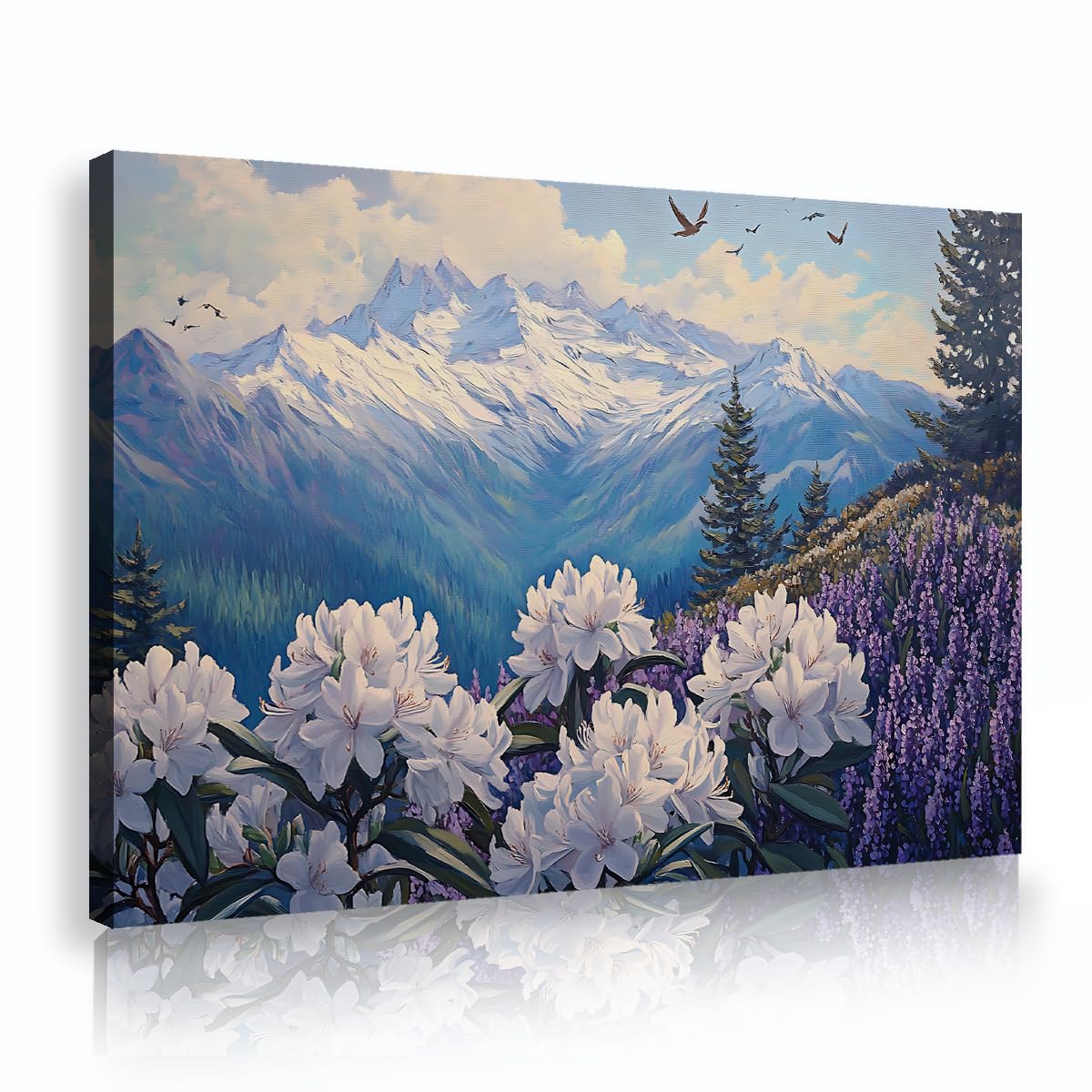 YUNART Mountain Wall Art Canvas Pictures Natural Landscape For Living Room Forest Tree Flowers Paintings For Bedroom Home Decor 65x100cm Inner Frame