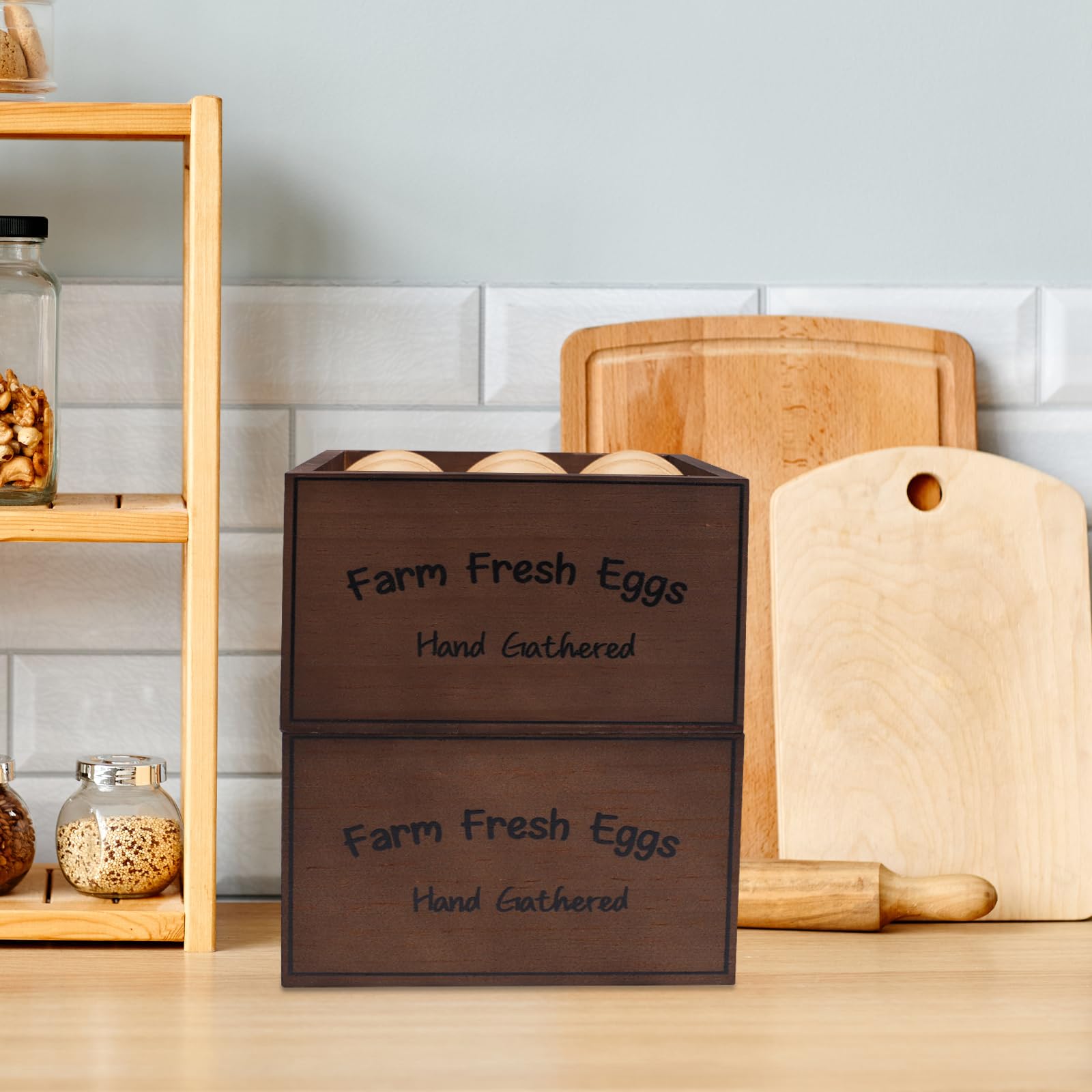 Set Of 3 PCS Wooden Egg Holder,Fresh Egg Holders Countertop