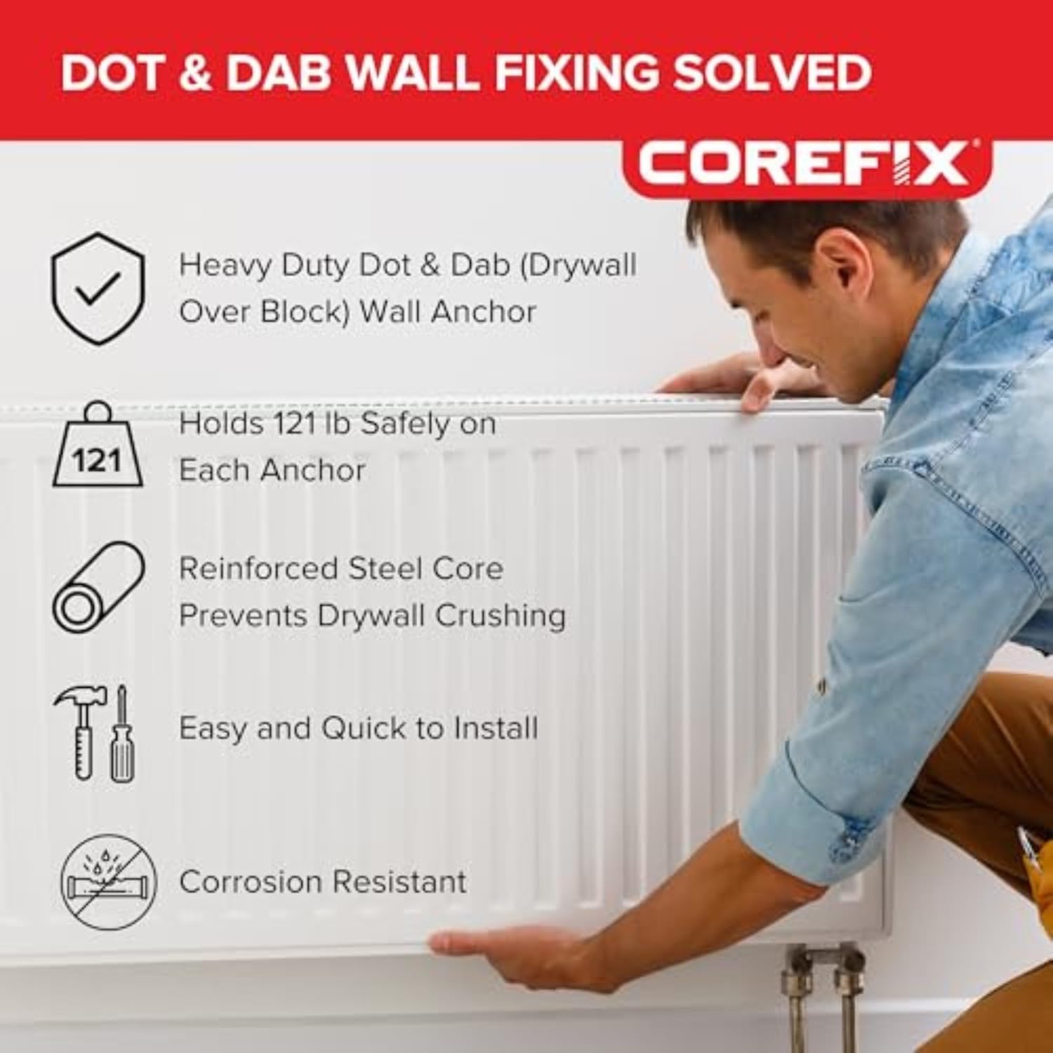 24 x 4.72 inch Heavy Duty Drywall Wall Anchors- Drywall Over Blockwork Wall Anchors & Screws - for TV Wall Bracket, Radiators, Shelving & More - Holds 220lbs On 4 Anchors