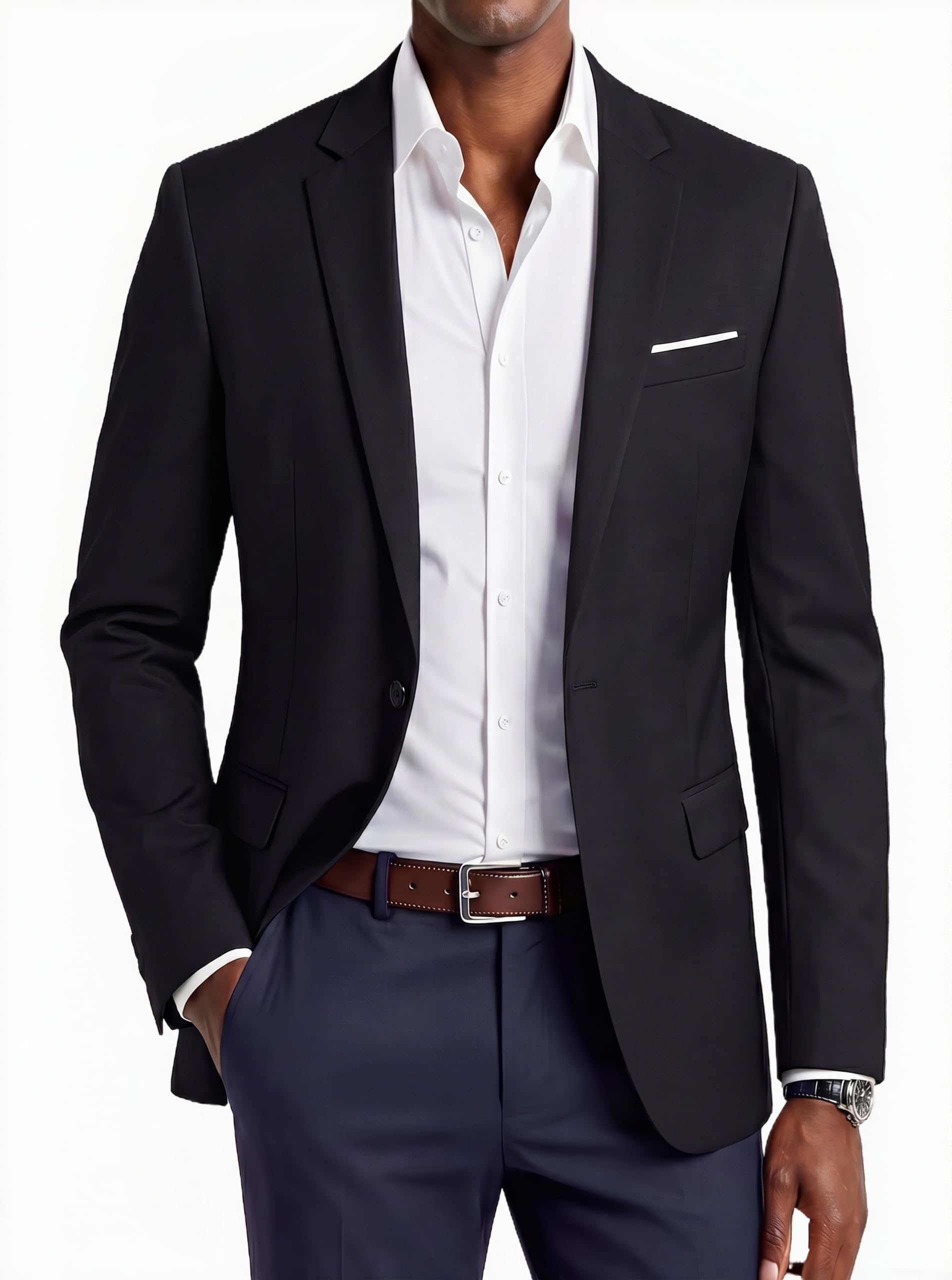 beninos Mens Blazer Jacket Slim Fit Casual One Button Sport Coats, Black, Small-picture-17