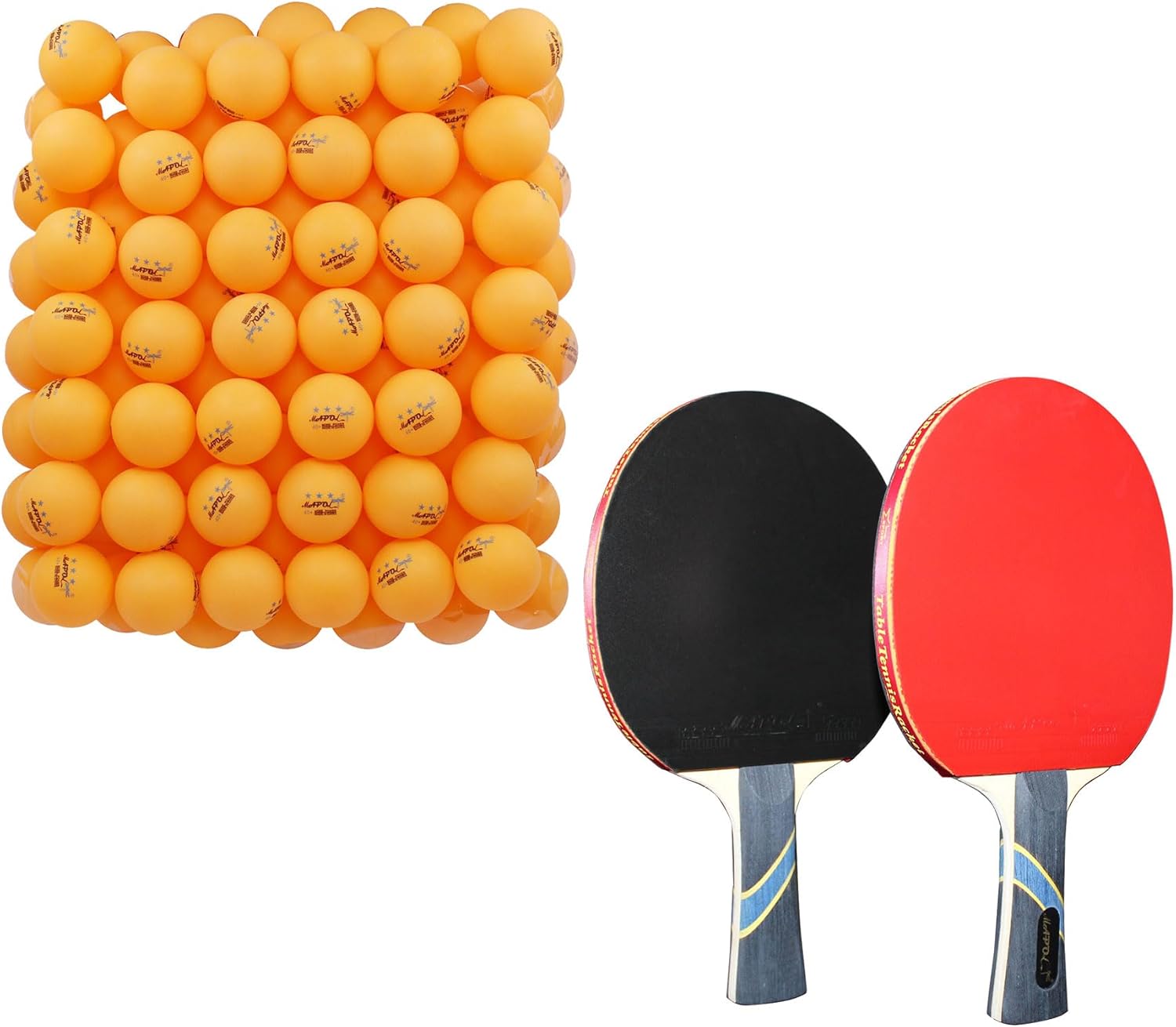 100 Orange 3-Star Ping Pong Balls Bundle with 2 Pack of 4-Star Professional Ping Pong Paddles