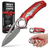 Folding Pocket Knife with 8Cr13MoV Steel Blade - 7.87" Heavy-Duty EDC Utility Knife, Anti-Slip Finger Loop, Compact Everyday Carry Knife for Camping, Fishing, Hiking, Survival & Box Cutting (Red)
