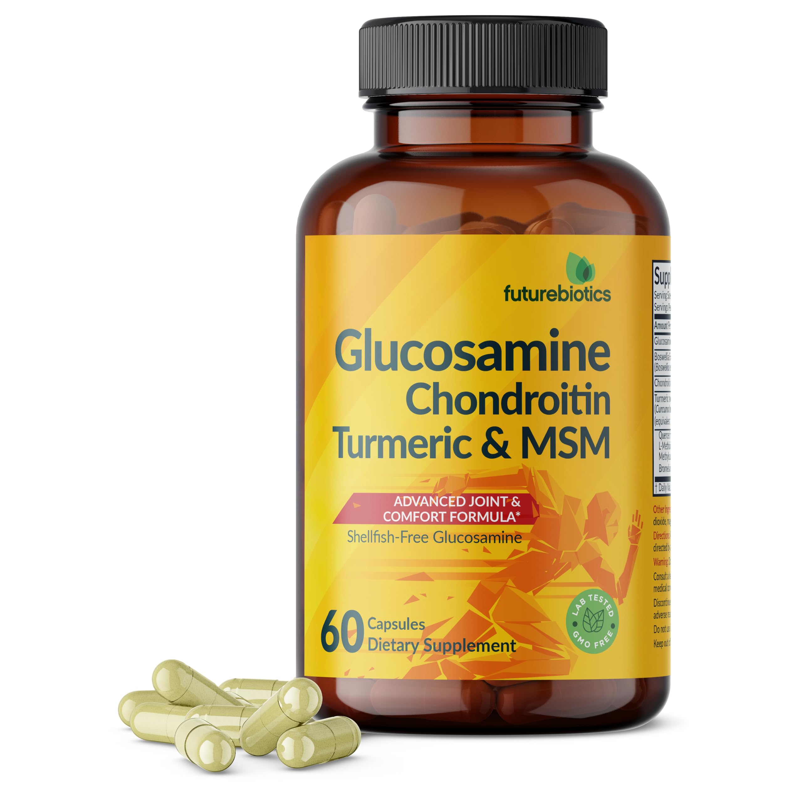 Futurebiotics Glucosamine Chondroitin Turmeric & MSM Advanced Joint Formula, Supports Healthy Joints & Mobility - Non-GMO, 60 Capsules 60 Count (Pack of 1)
