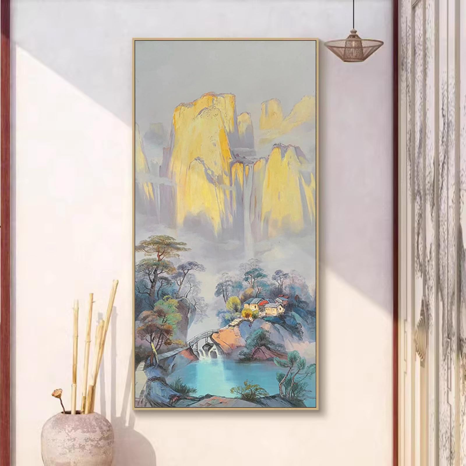 Peinture grande taille sur toile pour habiller un grand mur d'escalier vide