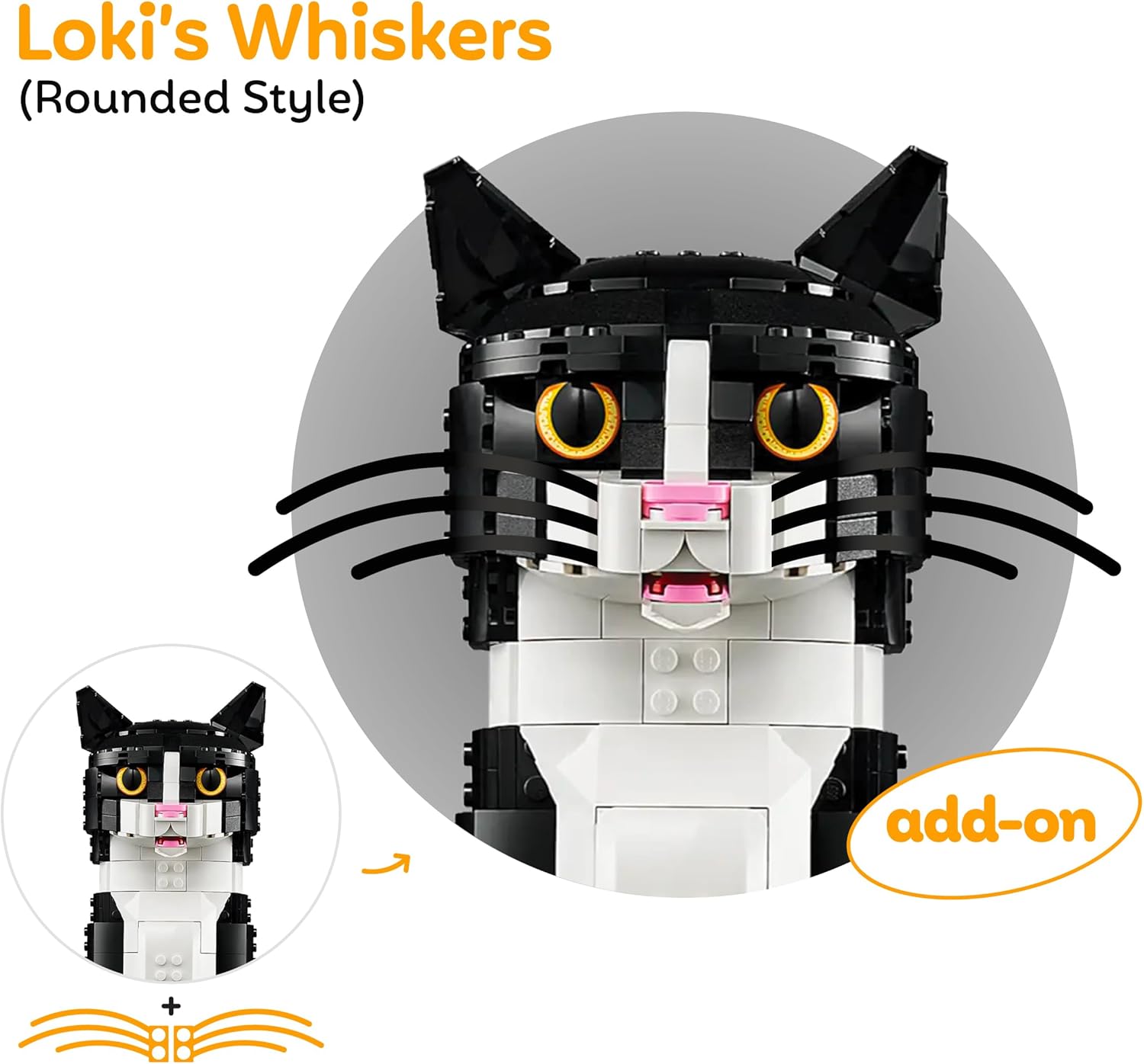 Whiskers for Lego® 21349 Tuxedo Cat or 21376 Orange Cat - Snap-in Accessory - (Whiskers Only, Not The Building Block Kit) (Midnight Black Edition)
