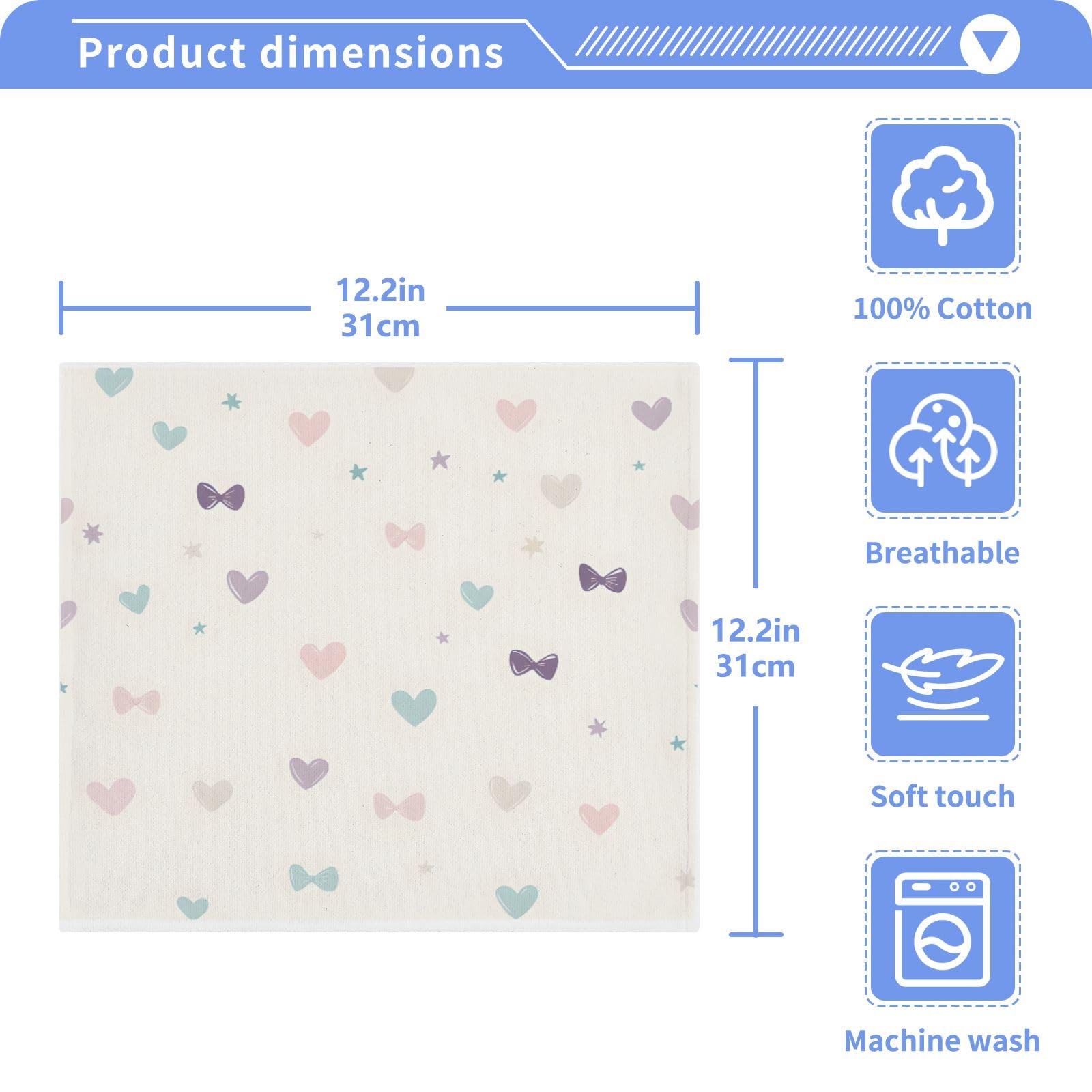 ALAZA Wash Cloth Set 100% Cotton Fingertip Towels Face Cloths Sets Bow Love Heart Highly Absorbent Soft Feel Set of 2