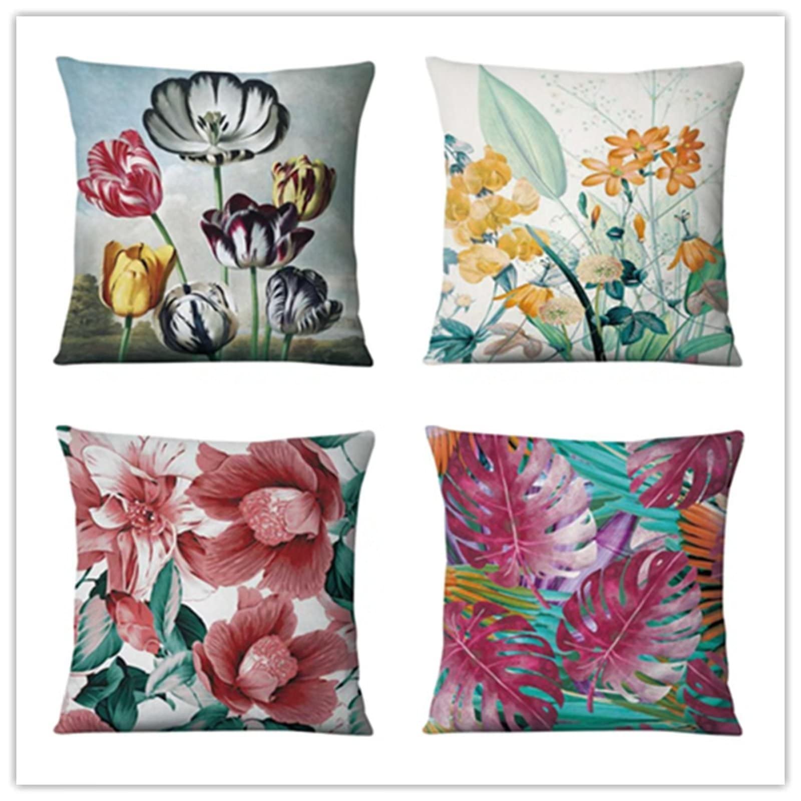 Cuscini per Divano 75x75 Set da 4 Copricuscini, quadrati lino Esterno Cuscini, Cuscino a fiori moderno Moderno Federe Cuscini Divano, per Decorativi Divano Letto Camera da letto Soggiorno e Regalo
