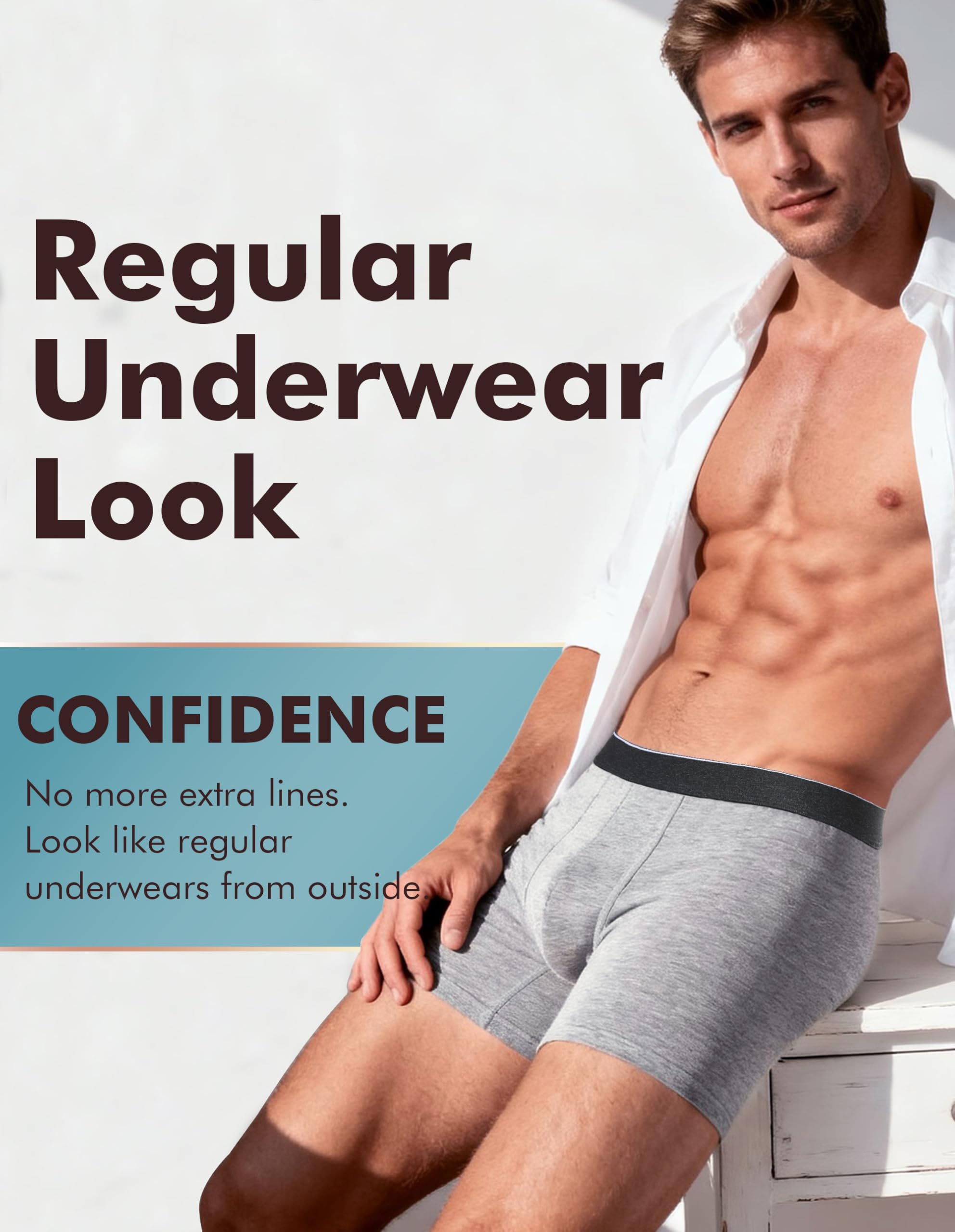 AIRCUTE Ropa interior de algodón lavable para incontinencia urinaria para hombres, entrepierna de 6 pulgadas, calzoncillos tipo bóxer para fugas de vejiga, paquete de 3