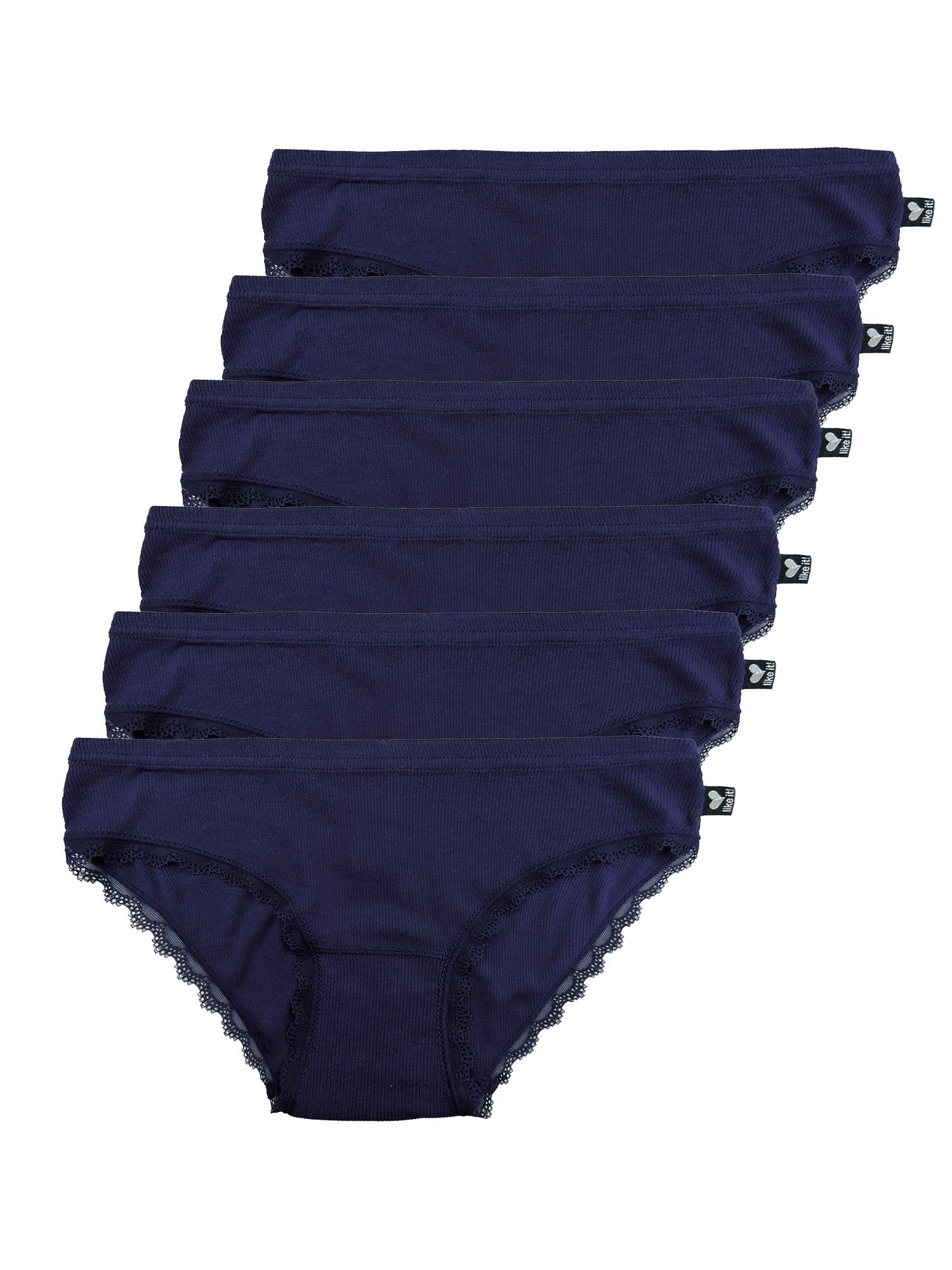 like it! Pack de 6 Minislip Jessy | S-L | Modal textura fina acanalada encaje corte profundo
