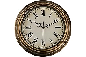 12" Vintage Wall Clock with Roman Numerals for Easy Reading, Silent, Battery...
