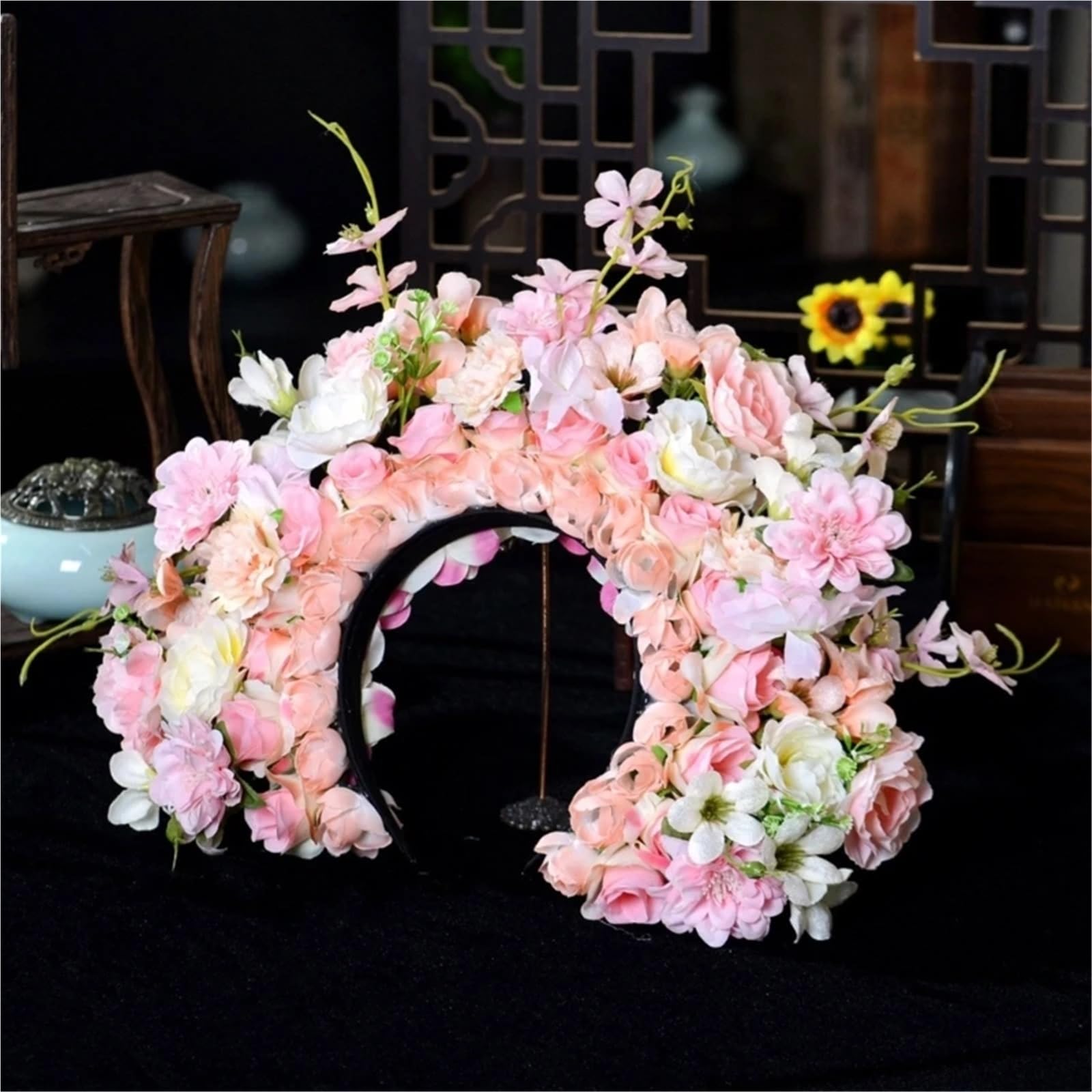Blumenkranz Haare Buntes Blumen-Stirnband, doppelseitiger Haarkranz, Hochzeits-Party-Kostüm-Kopfschmuck for Braut-Frauen-Haar-Accessoire(Color1)