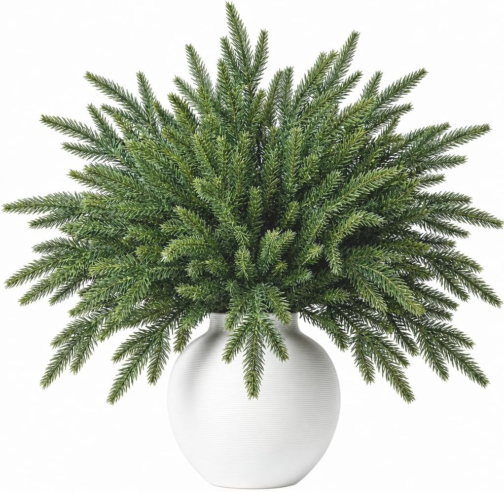 16 Pcs Christmas Norfolk Pine Branches,19" Real Touch Artificial Faux Norfolk Pine Stems ,Artificial Cedar Pine Stems, Artificial Greenery,Suitable for Vases, DIY Wreaths,Home and Garden Decorations