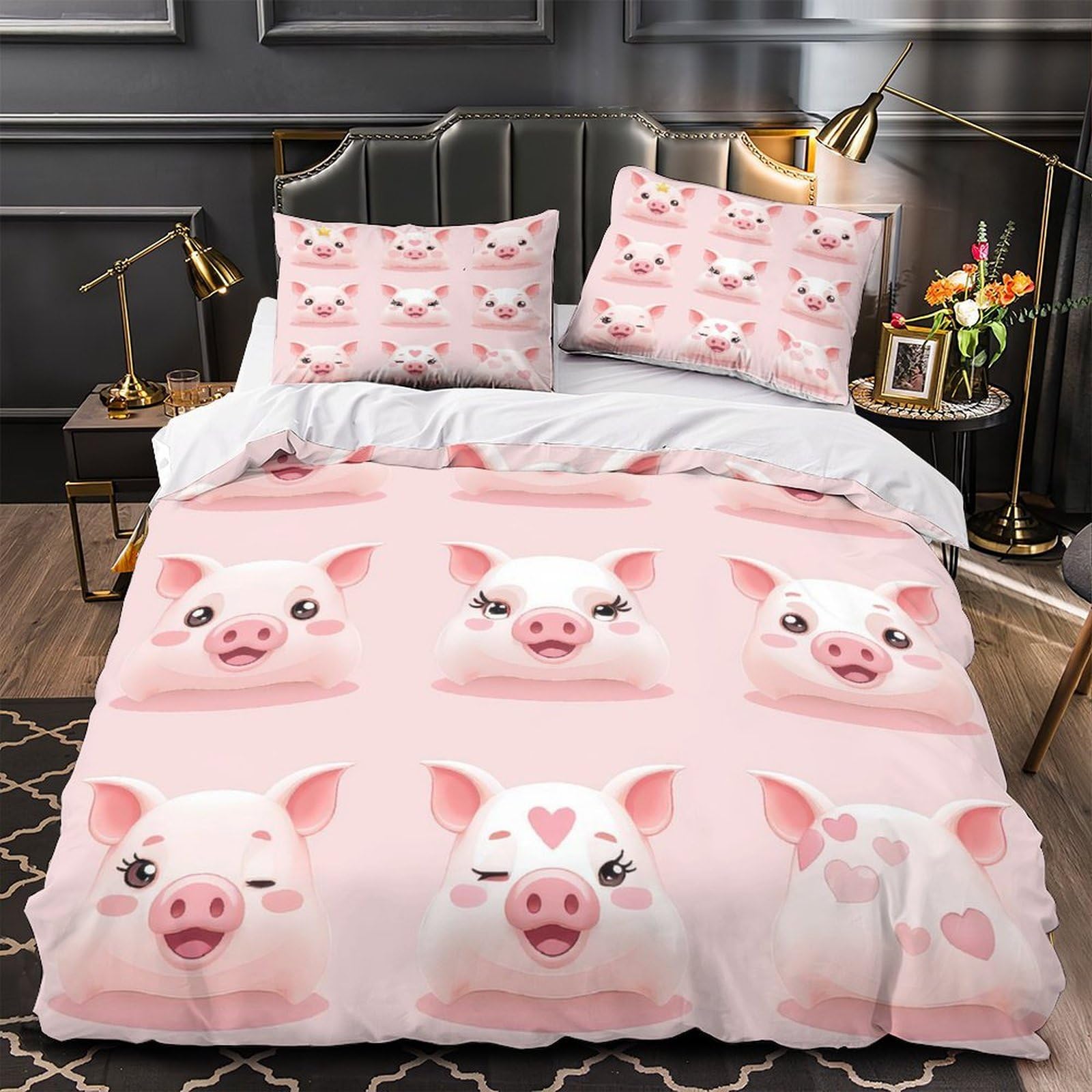 Housse de couette cochon 135x200cm cadeau lit simple enfant