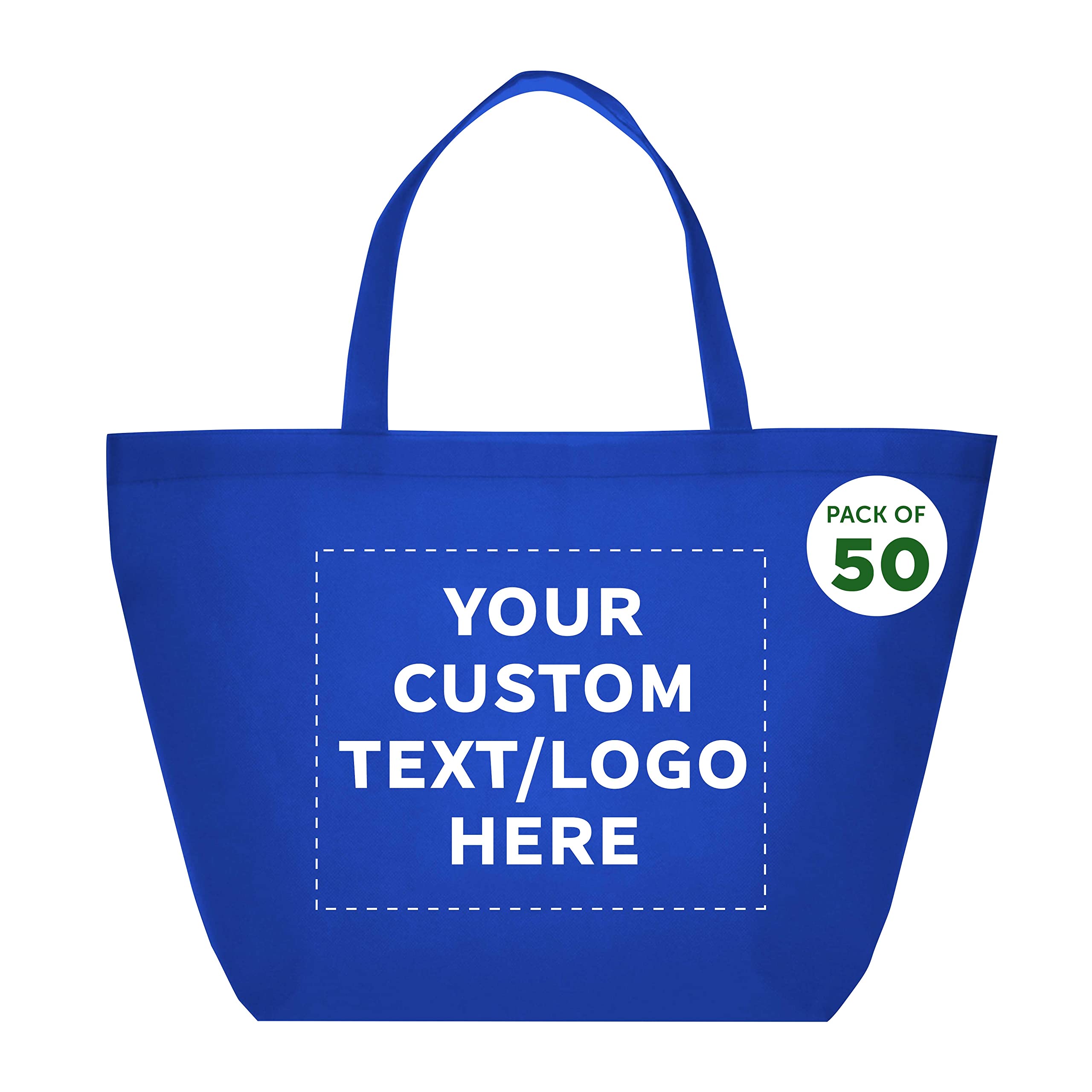DISCOUNT PROMOS Custom Southern Style Grocery Tote Bags Set of 50 - Personalized Bulk Pack, Reusable Grocery & Shopping Bags - Great for Travel, Carry on Bag, Business Promotions - Blue - 20"X13"X8" 50 tote bags - 20"x13"x8" Blue