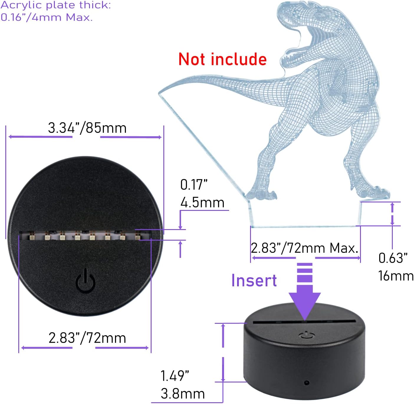 VANSIHO 16 Colors 3D LED Night Light Base fit for DIY 3D Illusion Pattern on Acrylic Blanks for Kids/Boys/Girls,12 Sets 3D Night lamp with Remote Control USB Cable(12PACKS)