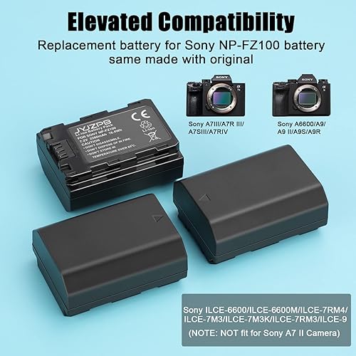 Miniatura 4 de JYJZPB Paquete de 3 baterías de repuesto NP-FZ100 para cámaras Sony A7 III, Alpha A7R III, A9, A6600, A9S, A7R3, A7S III, A7R III y cargador de