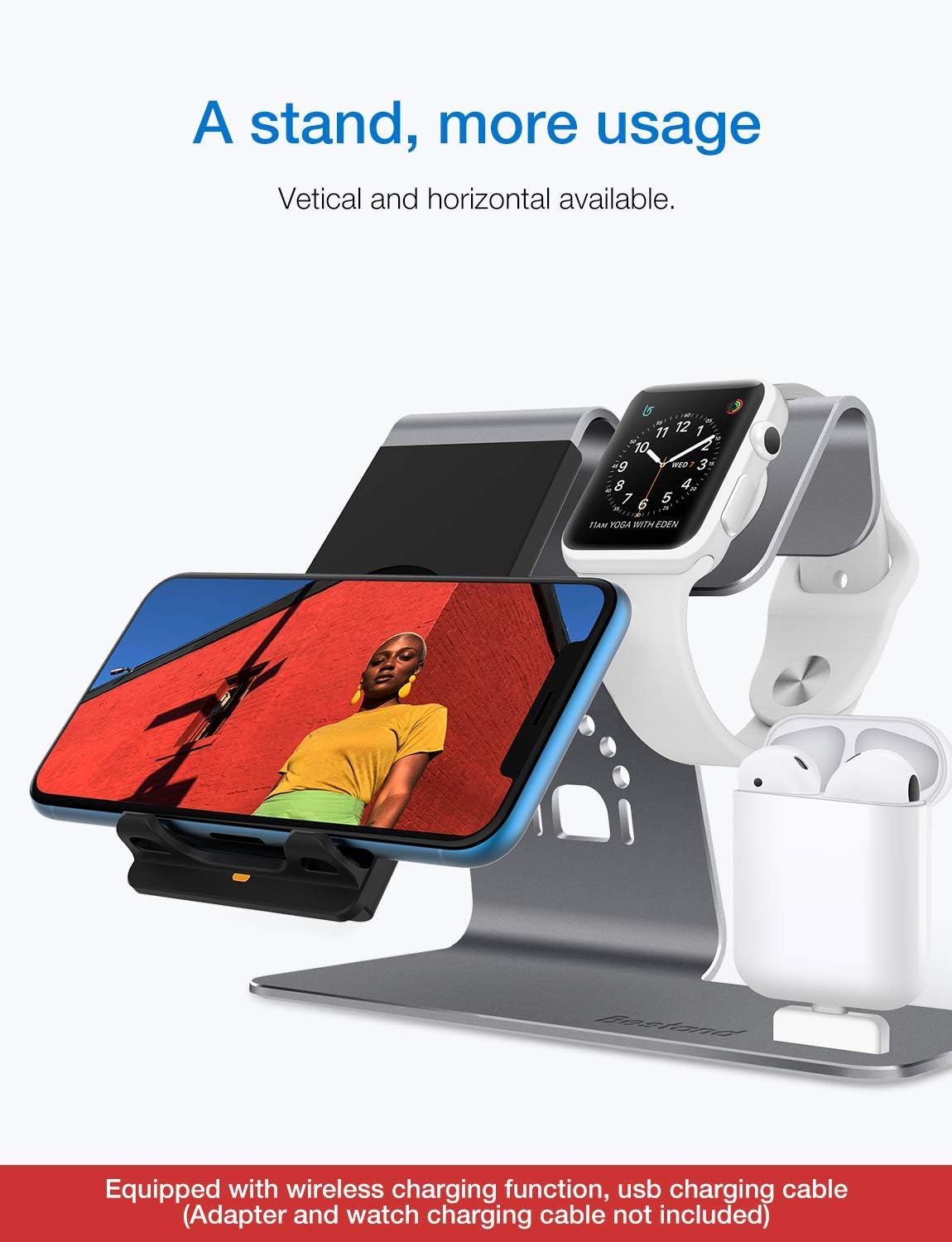 Crаzу Dеаlѕ Bestand Wireless Charger Stand, 3 in 1 Qi Fast Wireless Charger Dock Compatible with Airpods/iPhone X/Xs/Xs Max/XR/8 Plus/ 8/Samsung Galaxy S10/S9/S9+, Aluminum Stand for iWatch