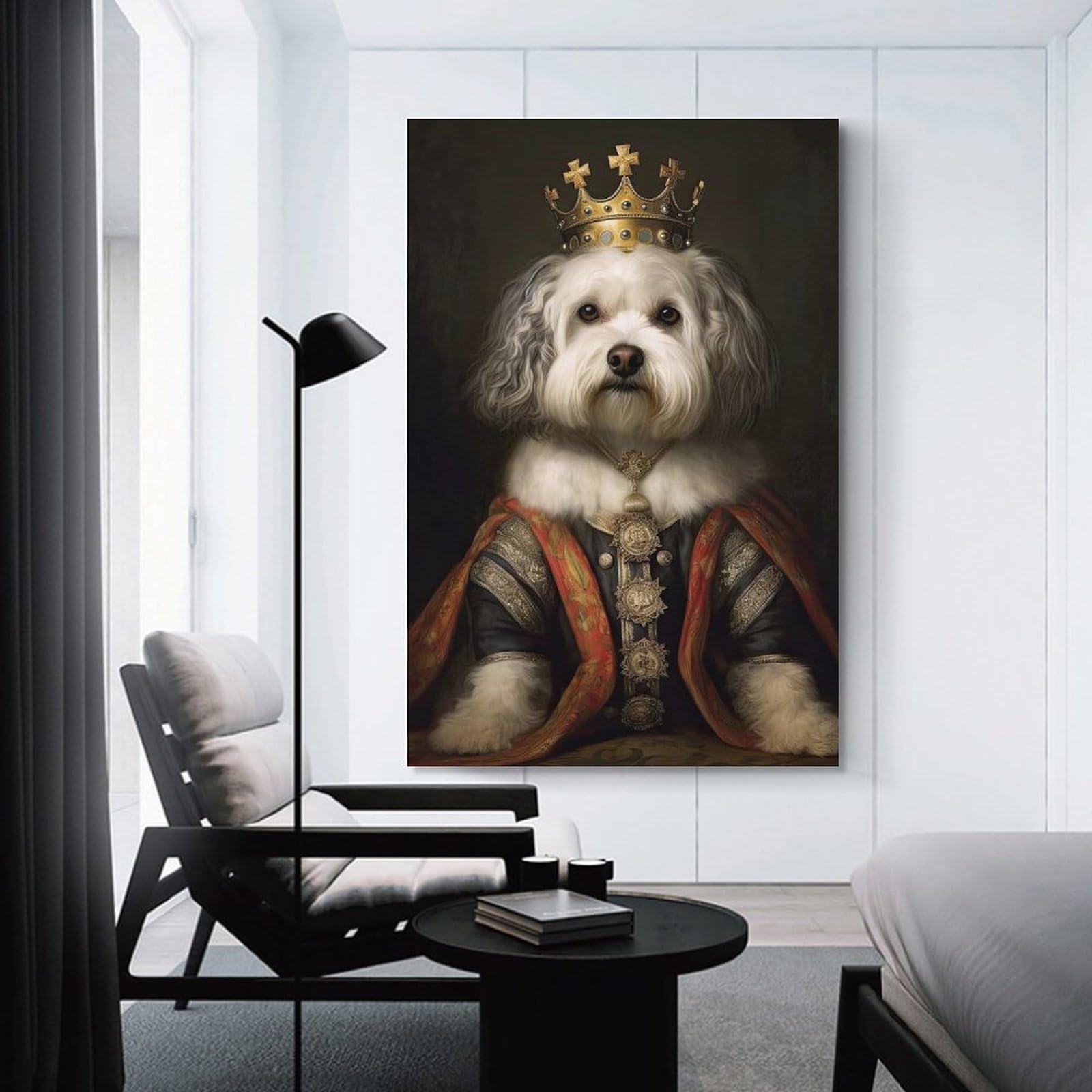 Junmoney Canvas Wall Art Havanese The King, 24x36inch(60x90cm), for Gallery Wall Decor And Room Displays, Decorative Artwork with Flexible Styling