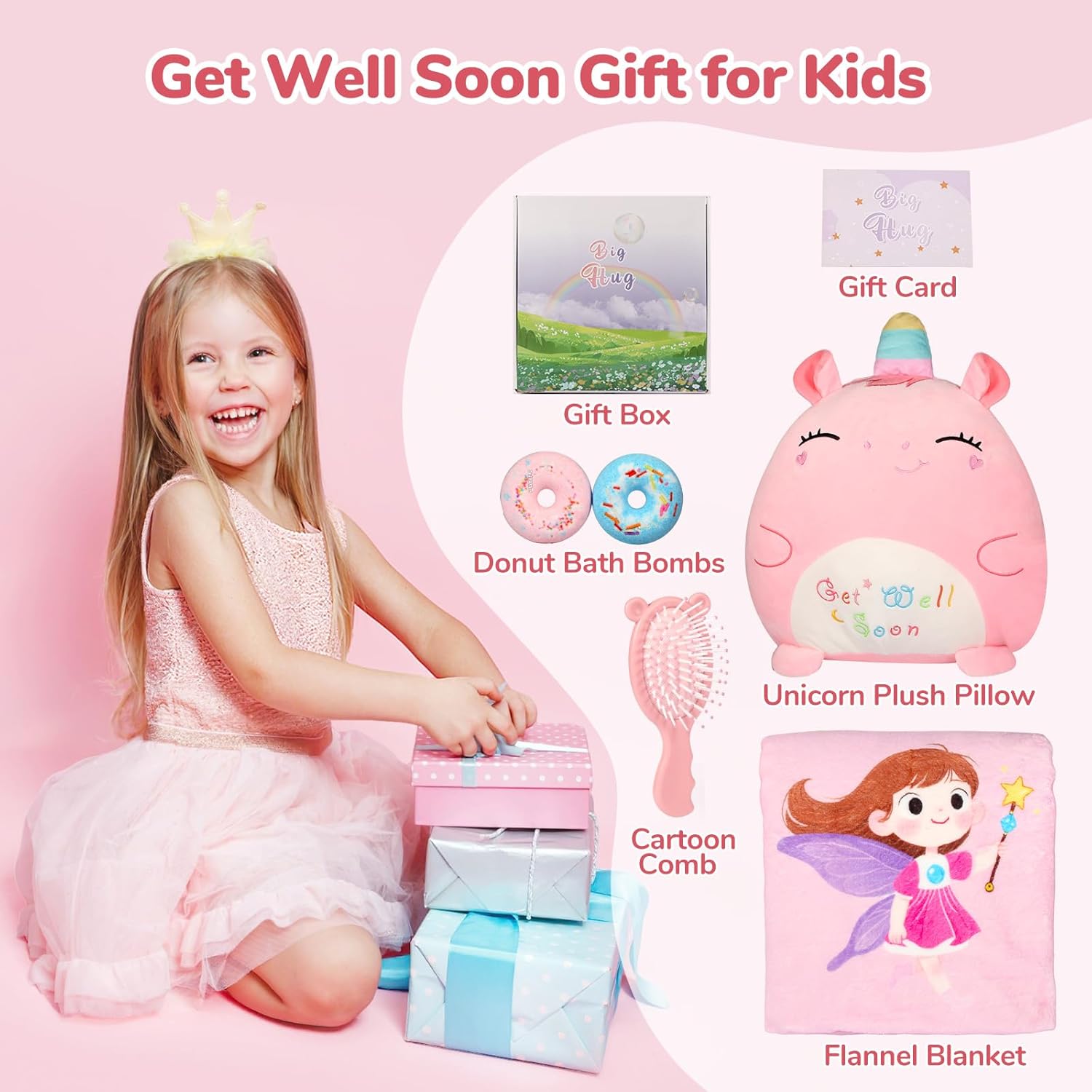 Get Well Soon Gift for Kids Girls, Feel Better Gifts for Kid, 12'' Get Well Soon Unicorn Plush Pillow & Soft Cozy Flannel Kids Throw Blanket, Unicorn Gifts Set for Girls, Kids Get Well Baskets - Image 7