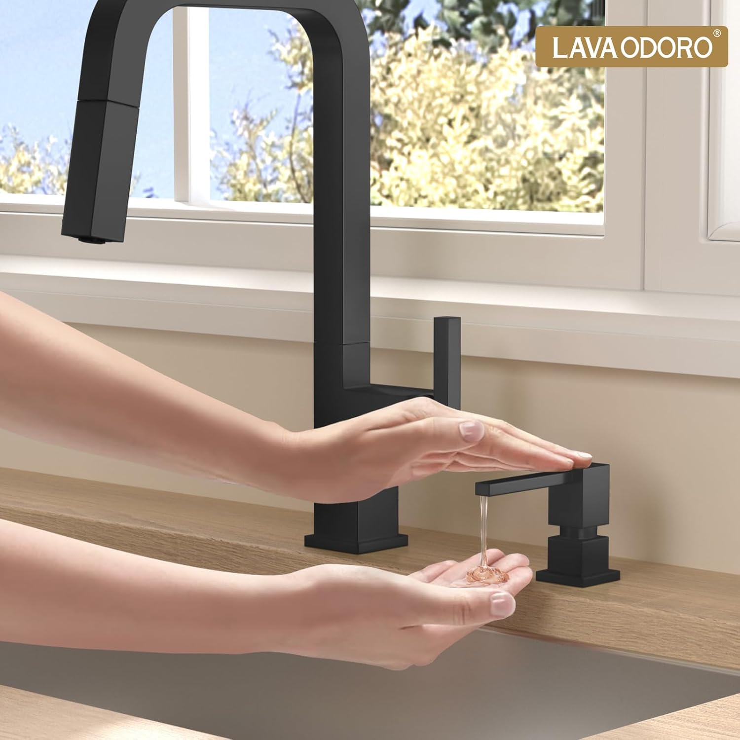 Lava Odoro Black Kitchen Faucet with Soap Dispenser for Kitchen Sink, Kitchen Sink Faucet and Soap Dispenser, Kitchen Faucet Set